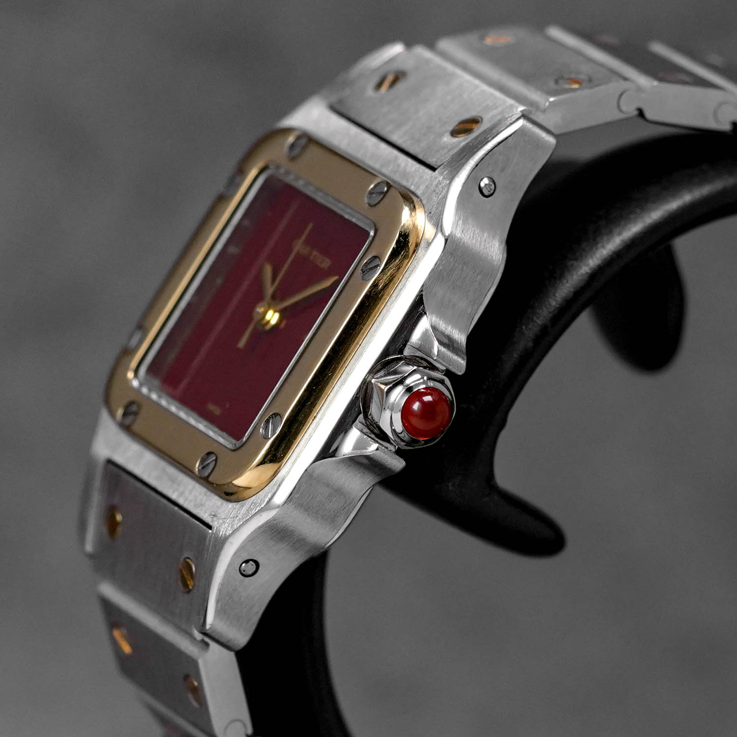 SANTOS CARRÉE TWOTONE YELLOWGOLD BURGUNDY DIAL (UNDATED)