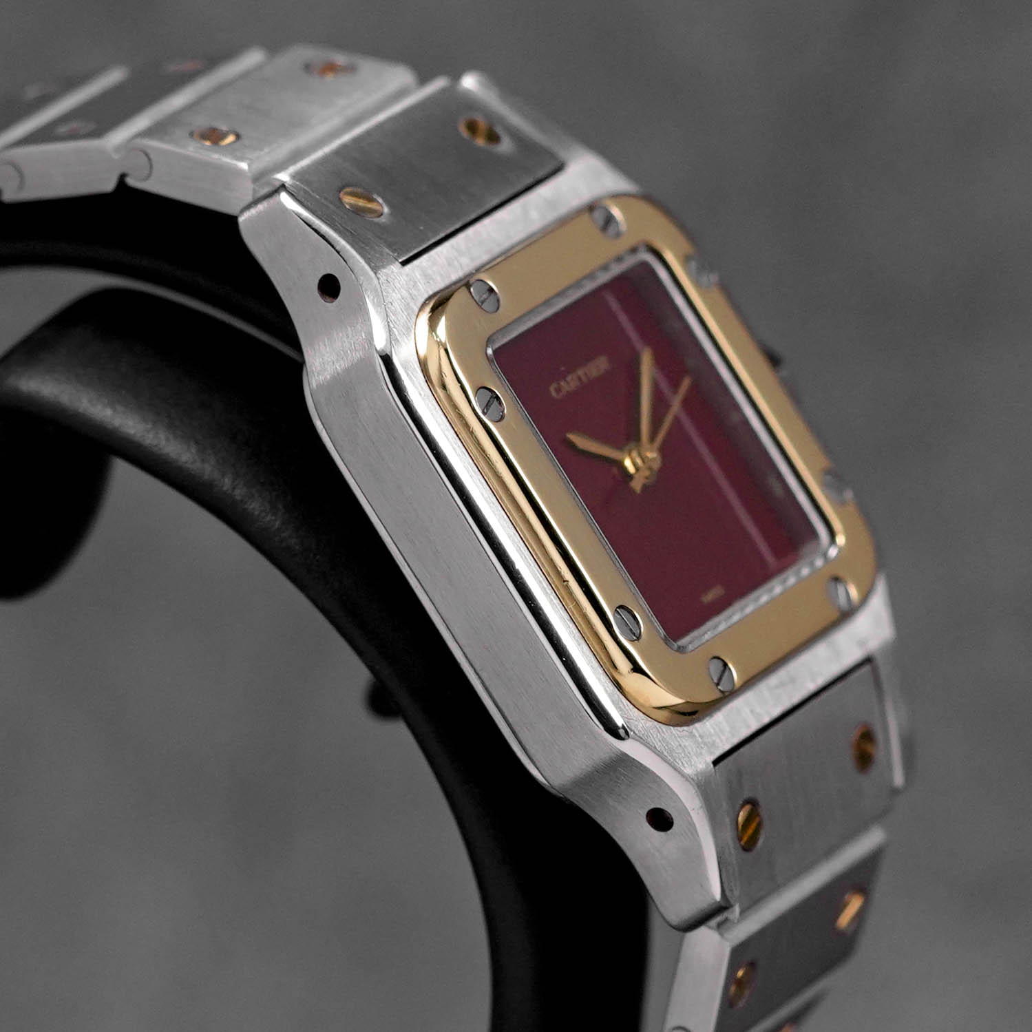 SANTOS CARRÉE TWOTONE YELLOWGOLD BURGUNDY DIAL (UNDATED)