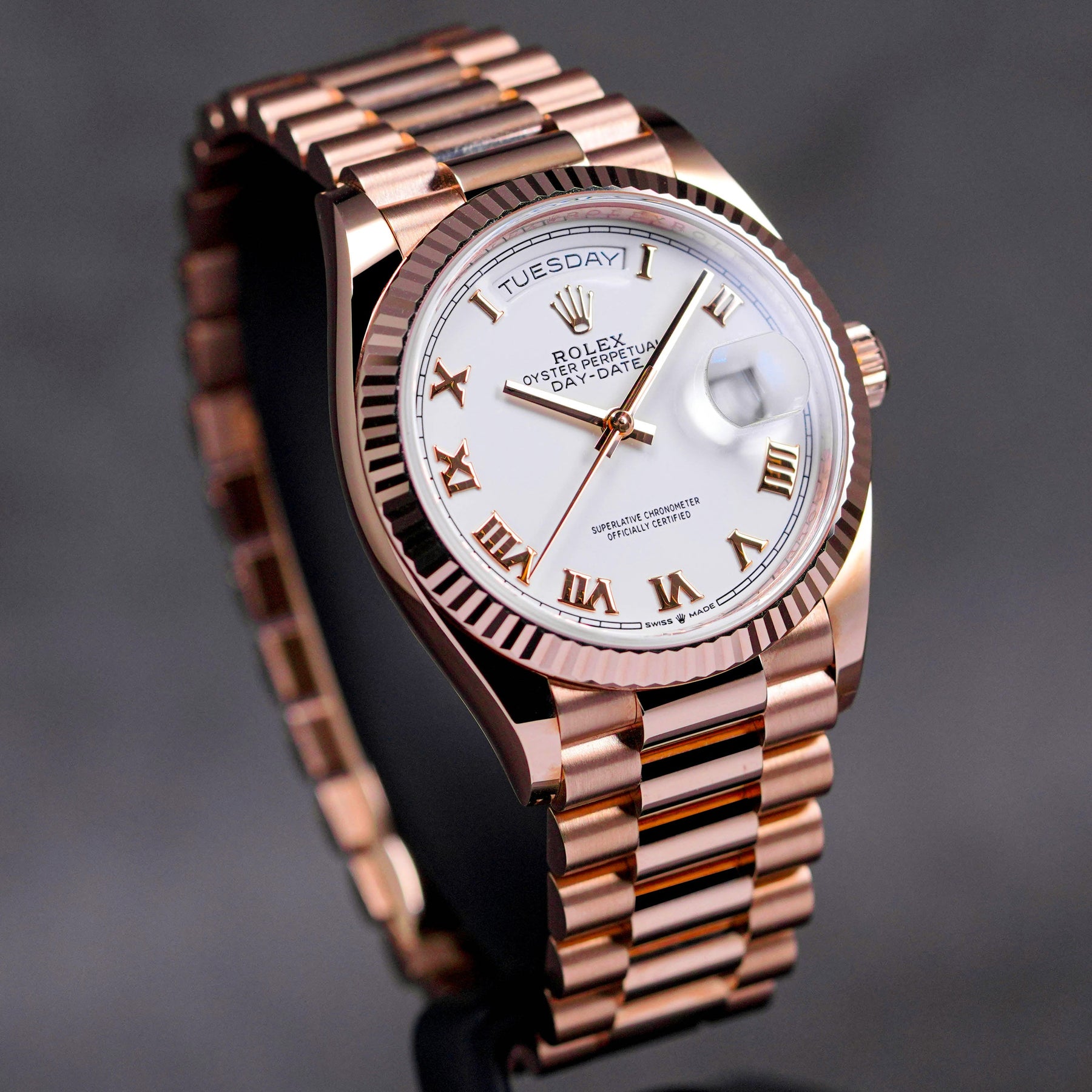 Rolex Daydate Rosegold White Roman