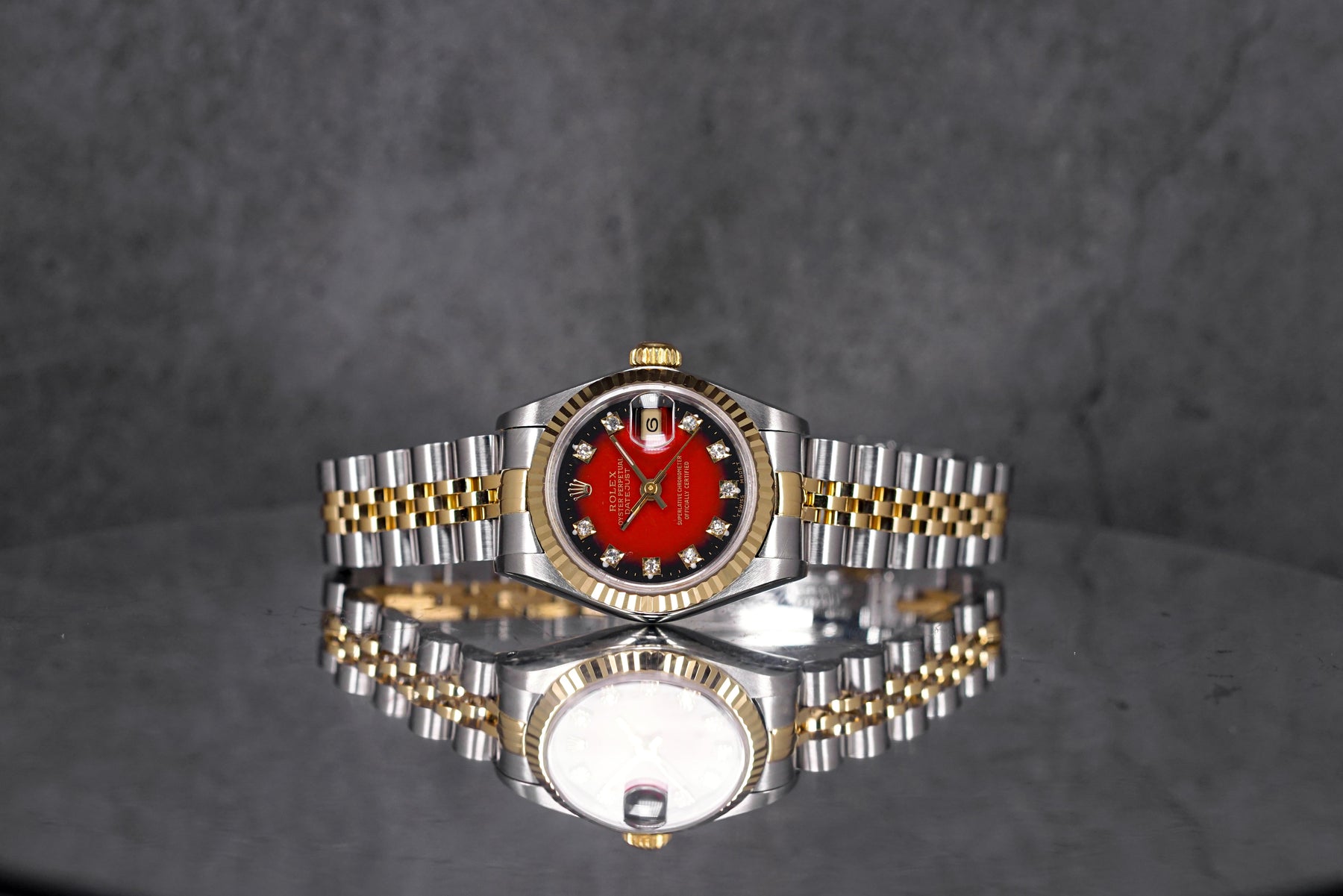 DATEJUST 26MM TWOTONE YELLOWGOLD RED OMBRE DIAMOND DIAL (WATCH ONLY)