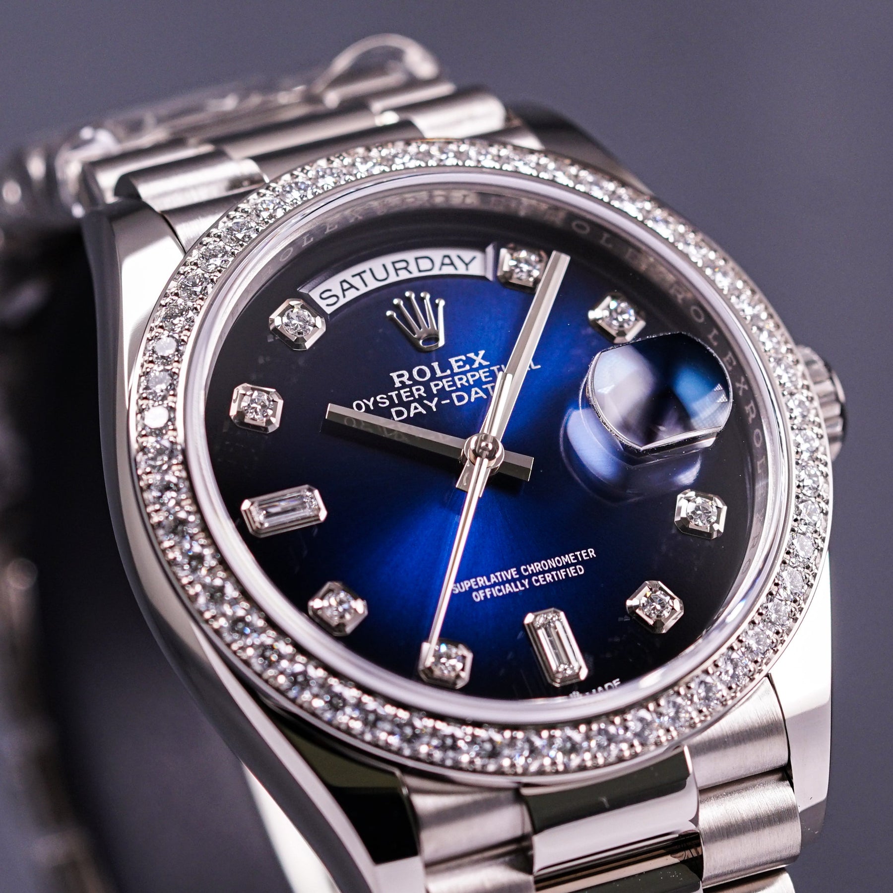 DAYDATE 36MM BLUE OMBRE DIAMOND RING