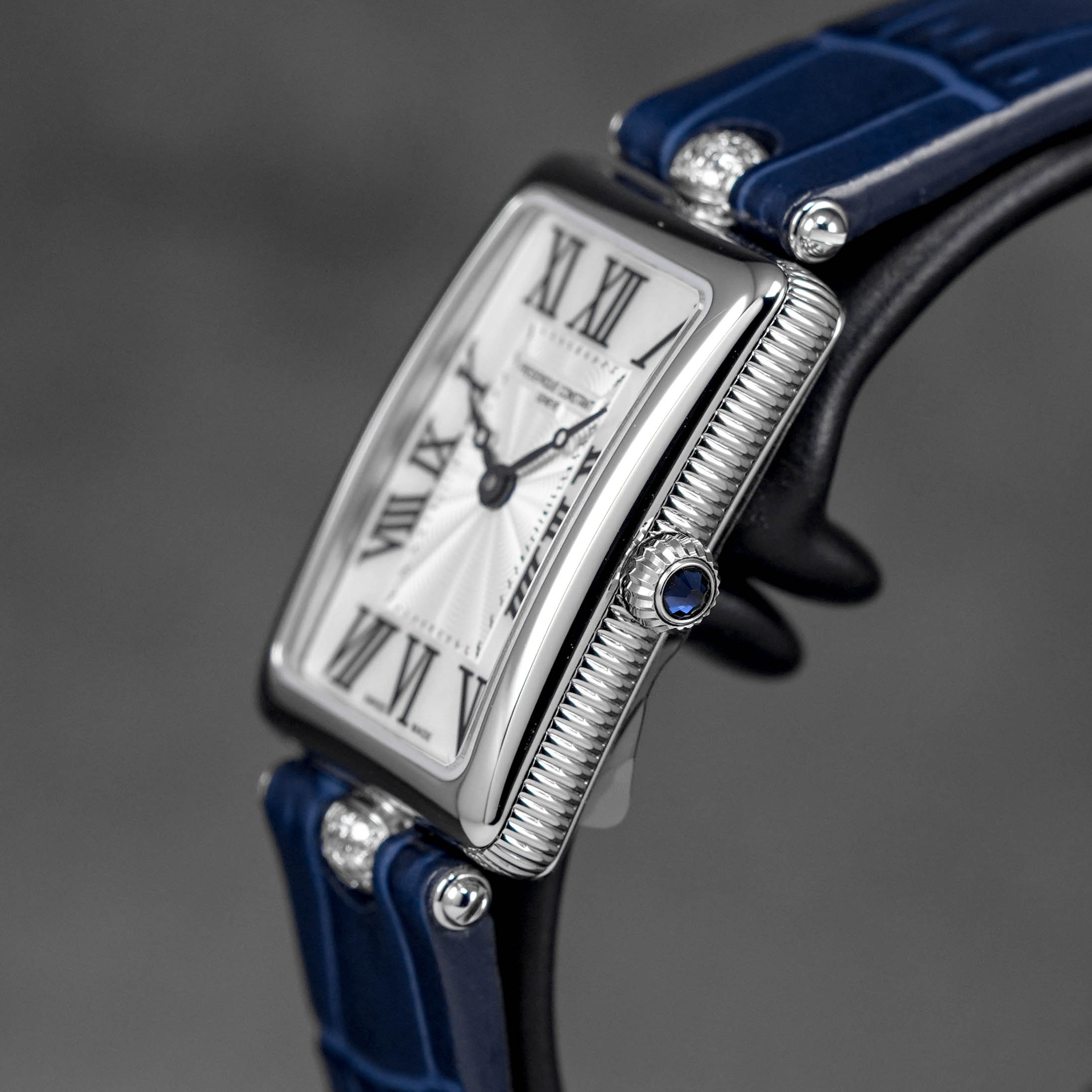 CLASSICS ART DECO CAREE STEEL MOP DIAL LEATHER STRAP