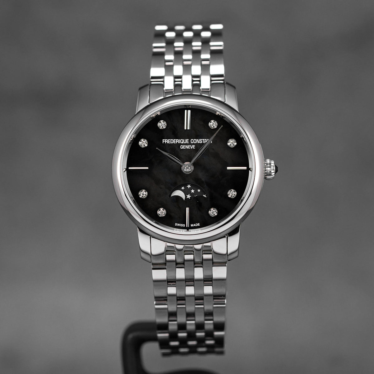SLIMLINE MOONPHASE BLACK MOP DIAMOND DIAL