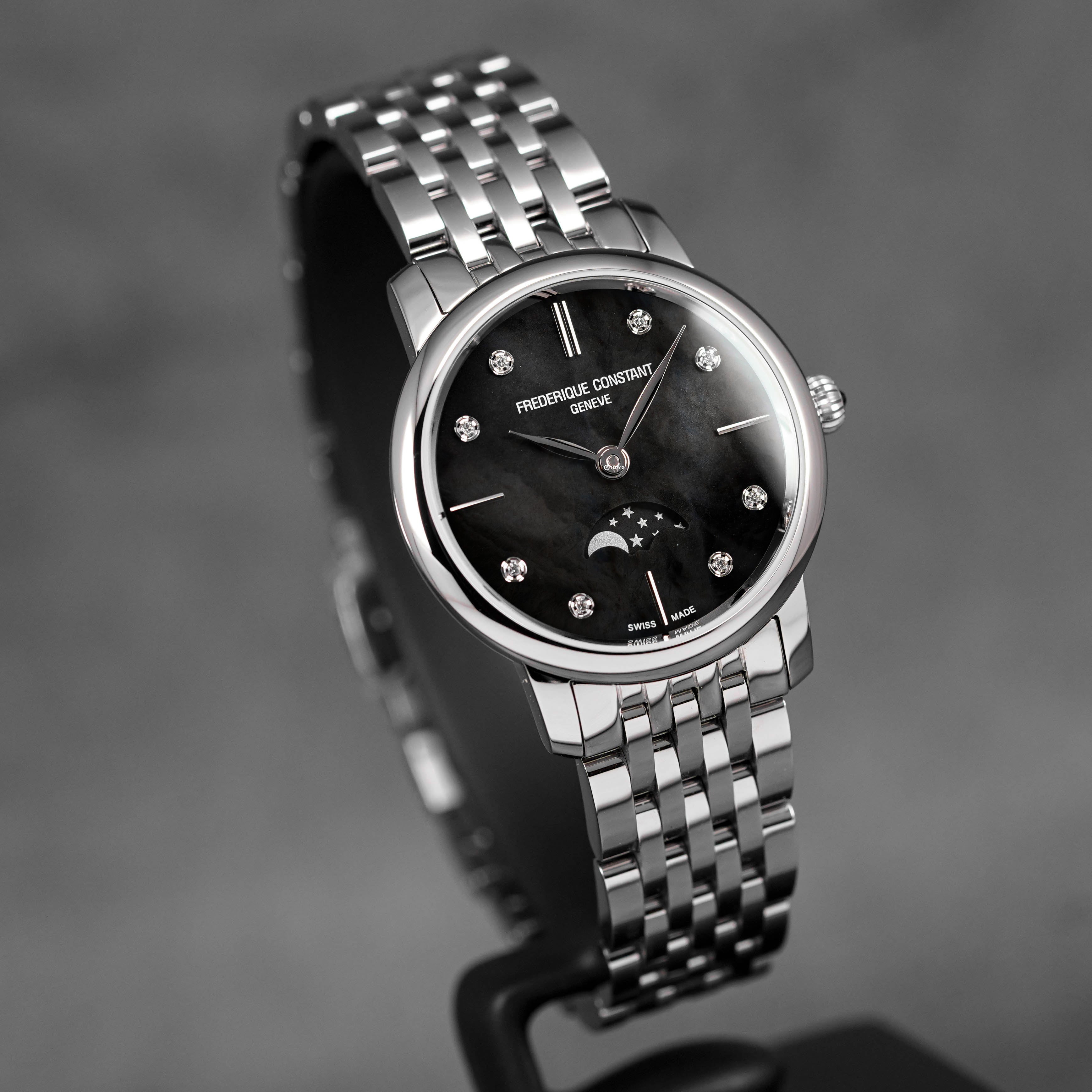 SLIMLINE MOONPHASE BLACK MOP DIAMOND DIAL