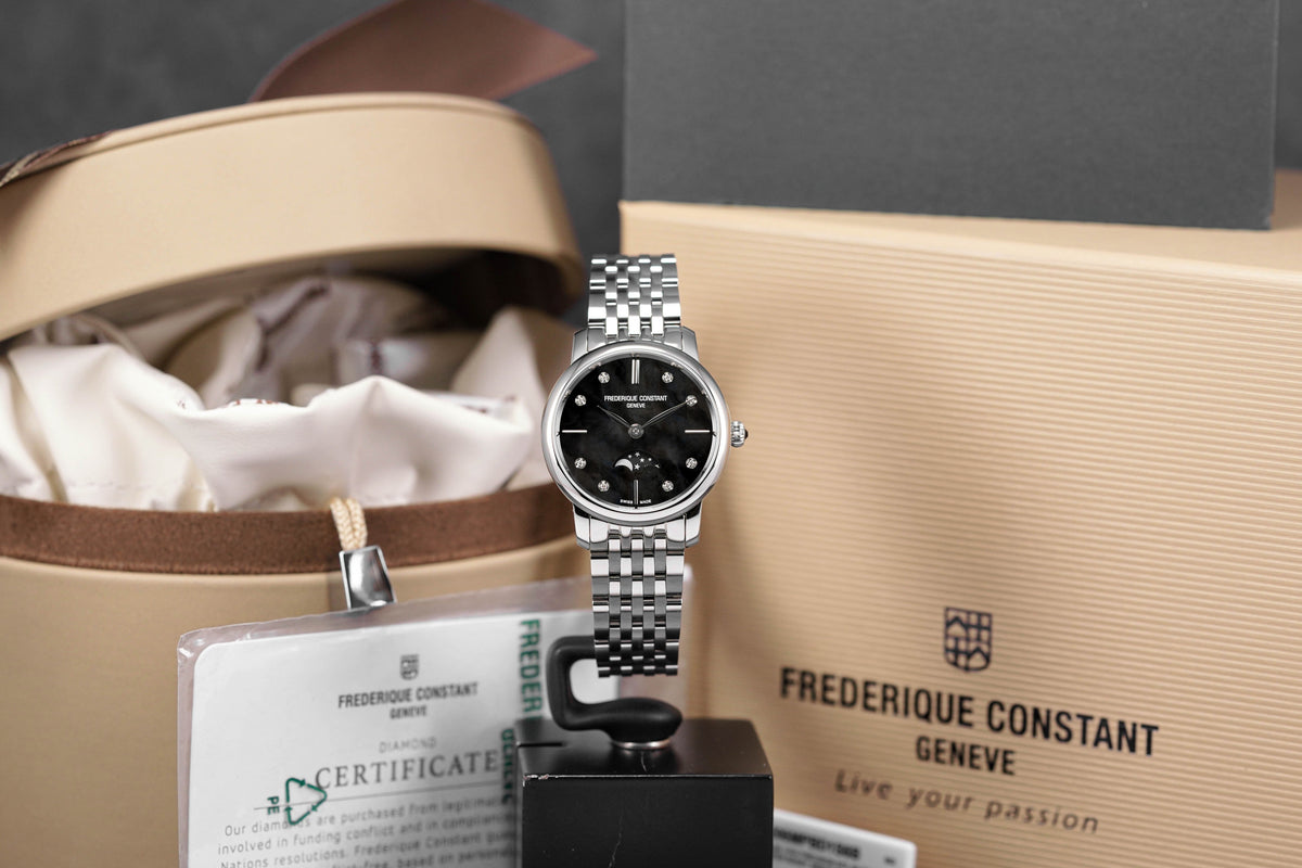 SLIMLINE MOONPHASE BLACK MOP DIAMOND DIAL