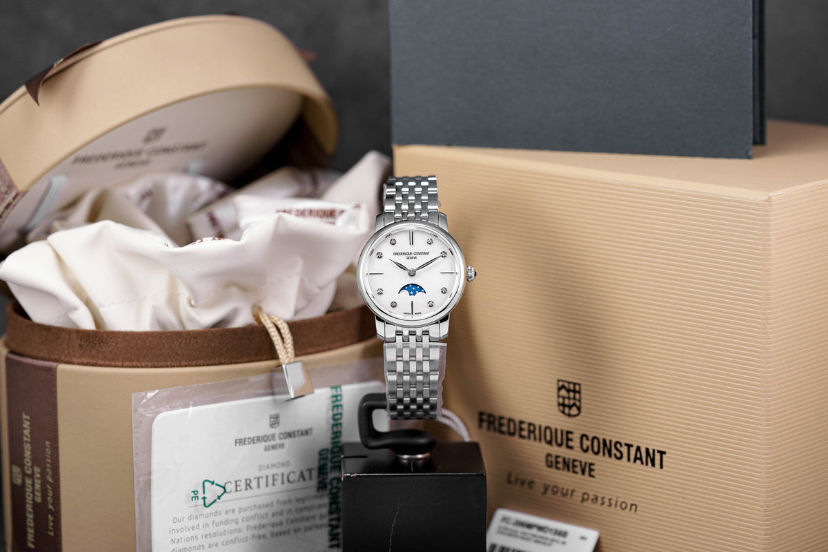 SLIMLINE MOONPHASE WHITE MOP DIAMOND DIAL