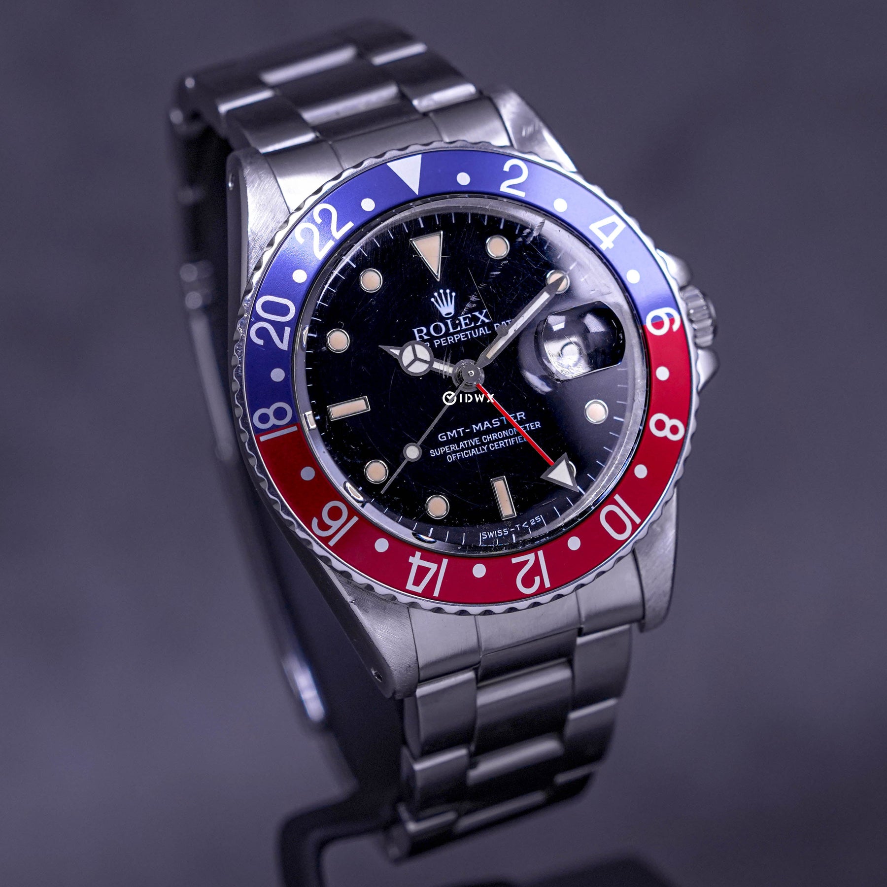 GMT MASTER-II PEPSI 16750 'SWISS T DIAL' (WATCH & BOX, CIRCA 1980)