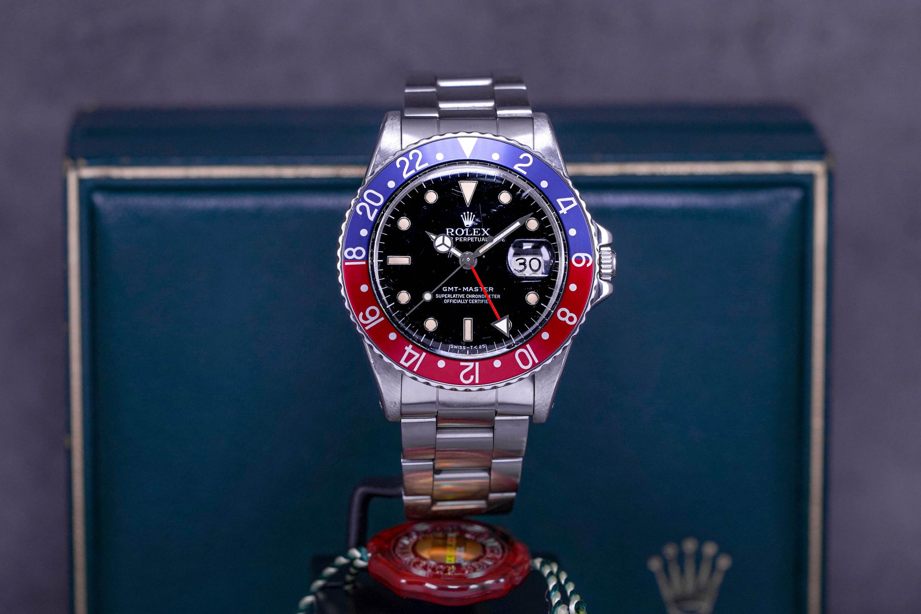 GMT MASTER-II PEPSI 16750 'SWISS T DIAL' (WATCH & BOX, CIRCA 1980)