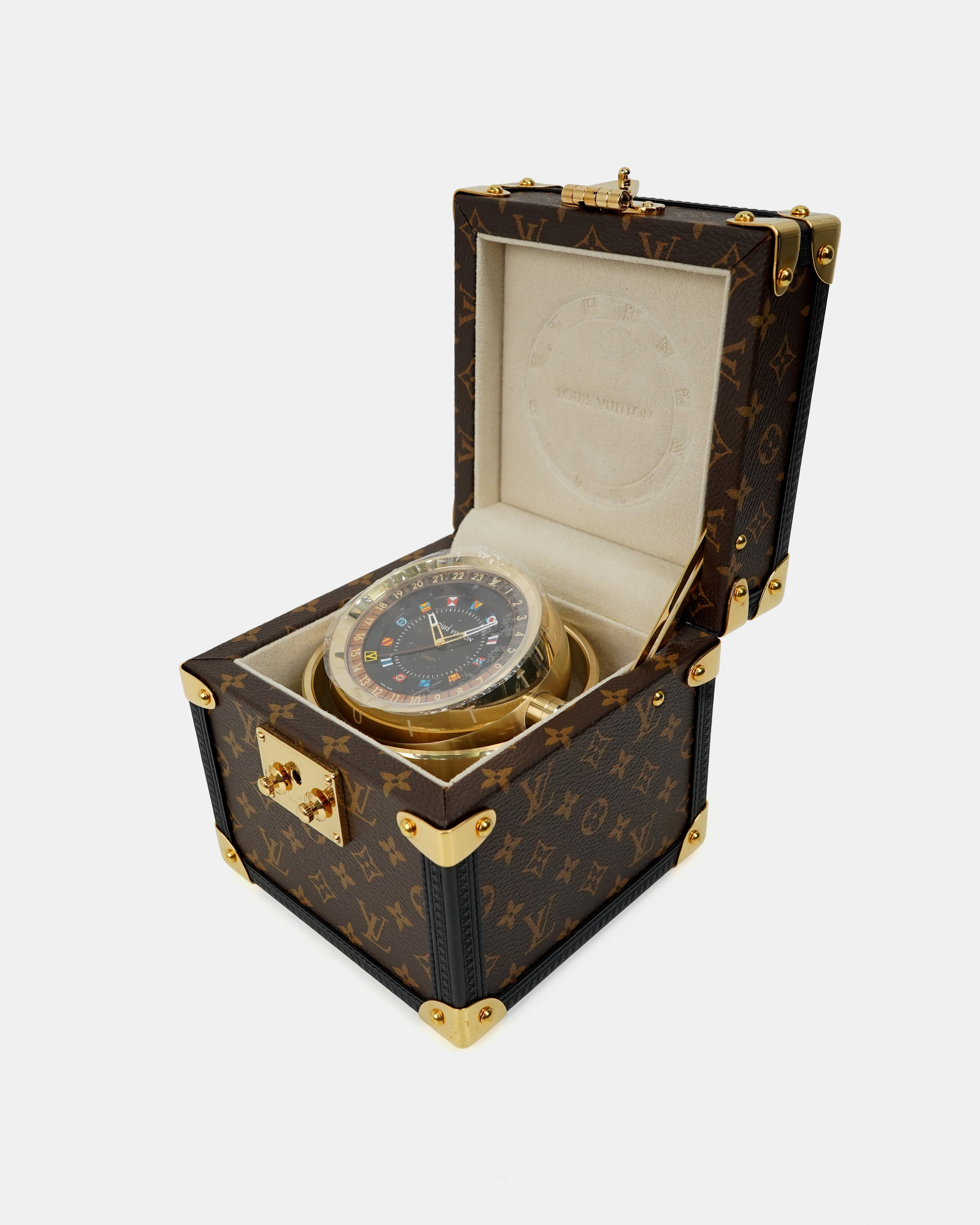 TRUNK TABLE CLOCK MONOGRAM (CLOCK & BOX)