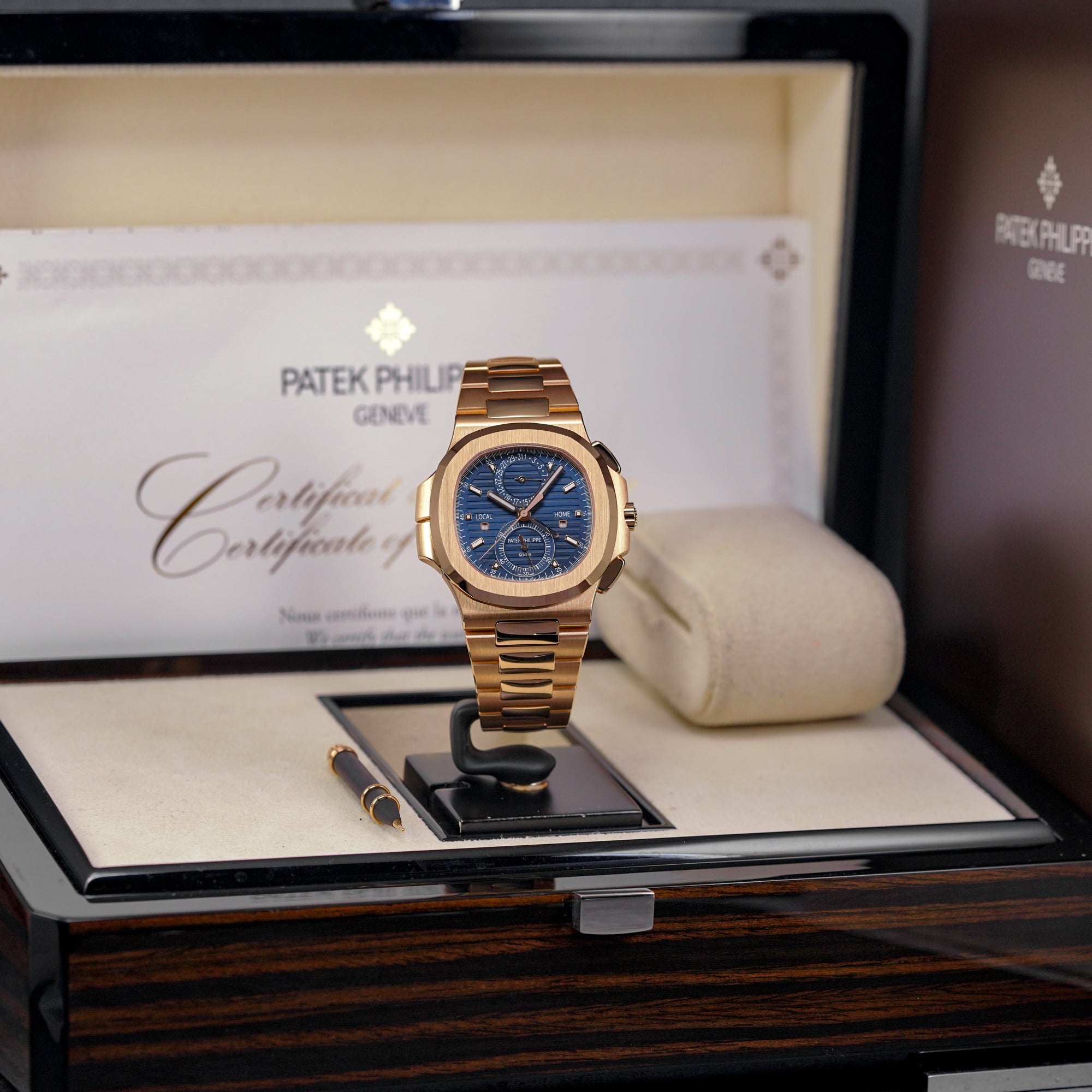 NAUTILUS 5990/1R TRAVEL TIME ROSEGOLD BLUE DIAL