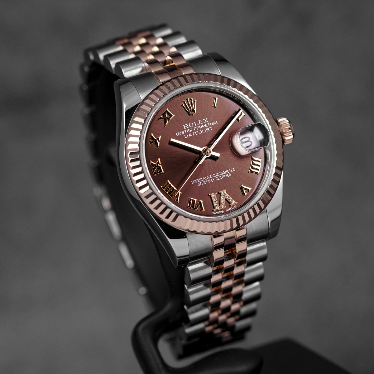 DATEJUST 31MM TWOTONE ROSEGOLD CHOCO ROMAN DIAL DIAMOND ON VI (2016)