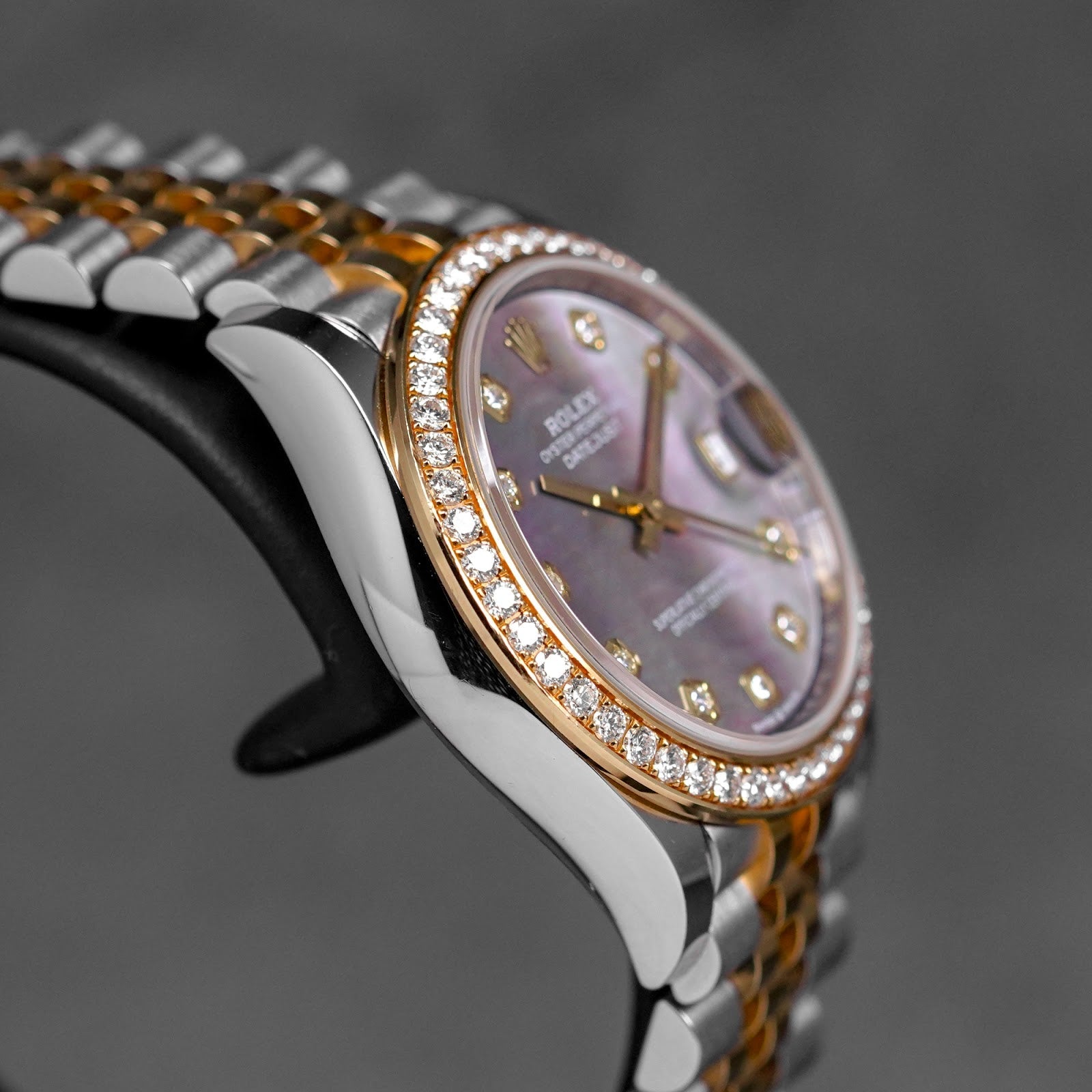 DATEJUST 31MM TWOTONE YELLOWGOLD DIAMOND RING BLACK MOP DIAMOND DIAL (2023)
