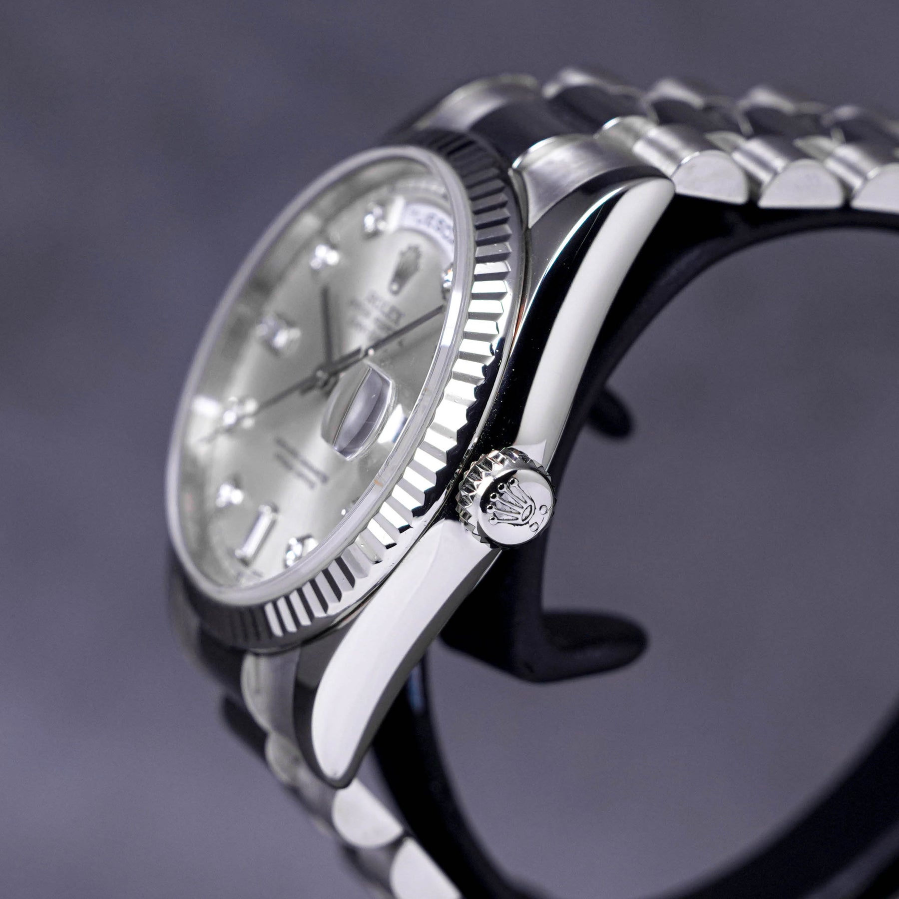 Rolex Daydate Whitegold Diamond Index Silver