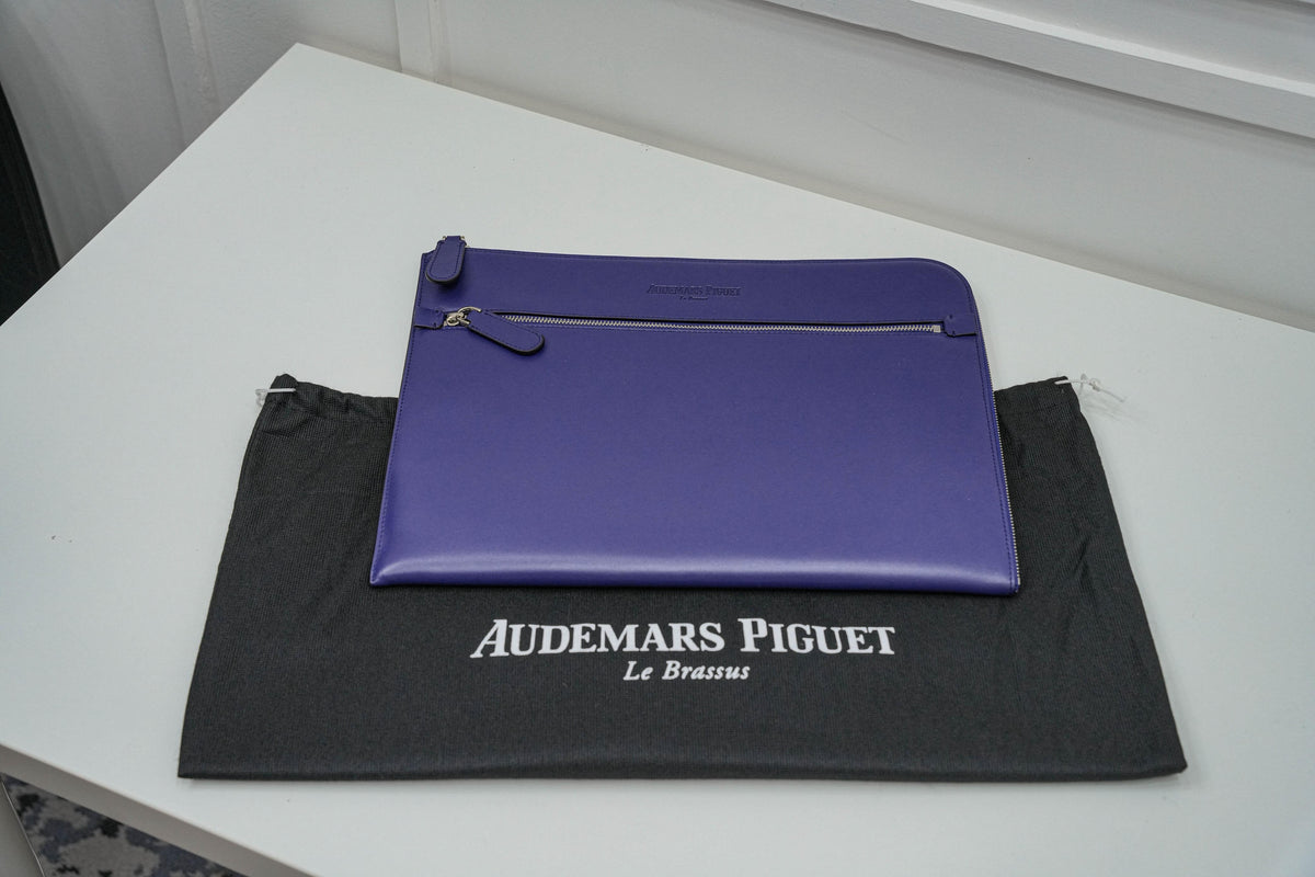 PURPLE ZIP UP LEATHER FOLIO BAG