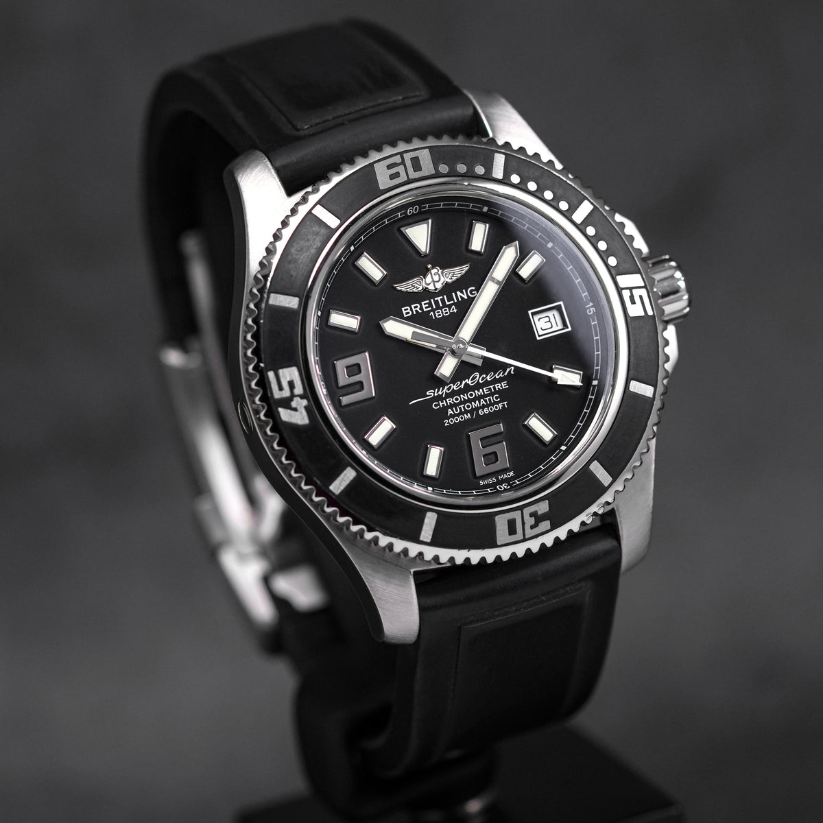 SUPEROCEAN 44MM STEEL BLACK DIAL RUBBER STRAP (WATCH ONLY)