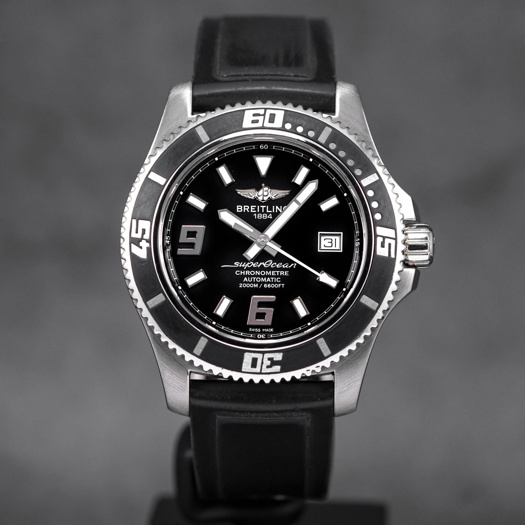 SUPEROCEAN 44MM STEEL BLACK DIAL RUBBER STRAP (WATCH ONLY)