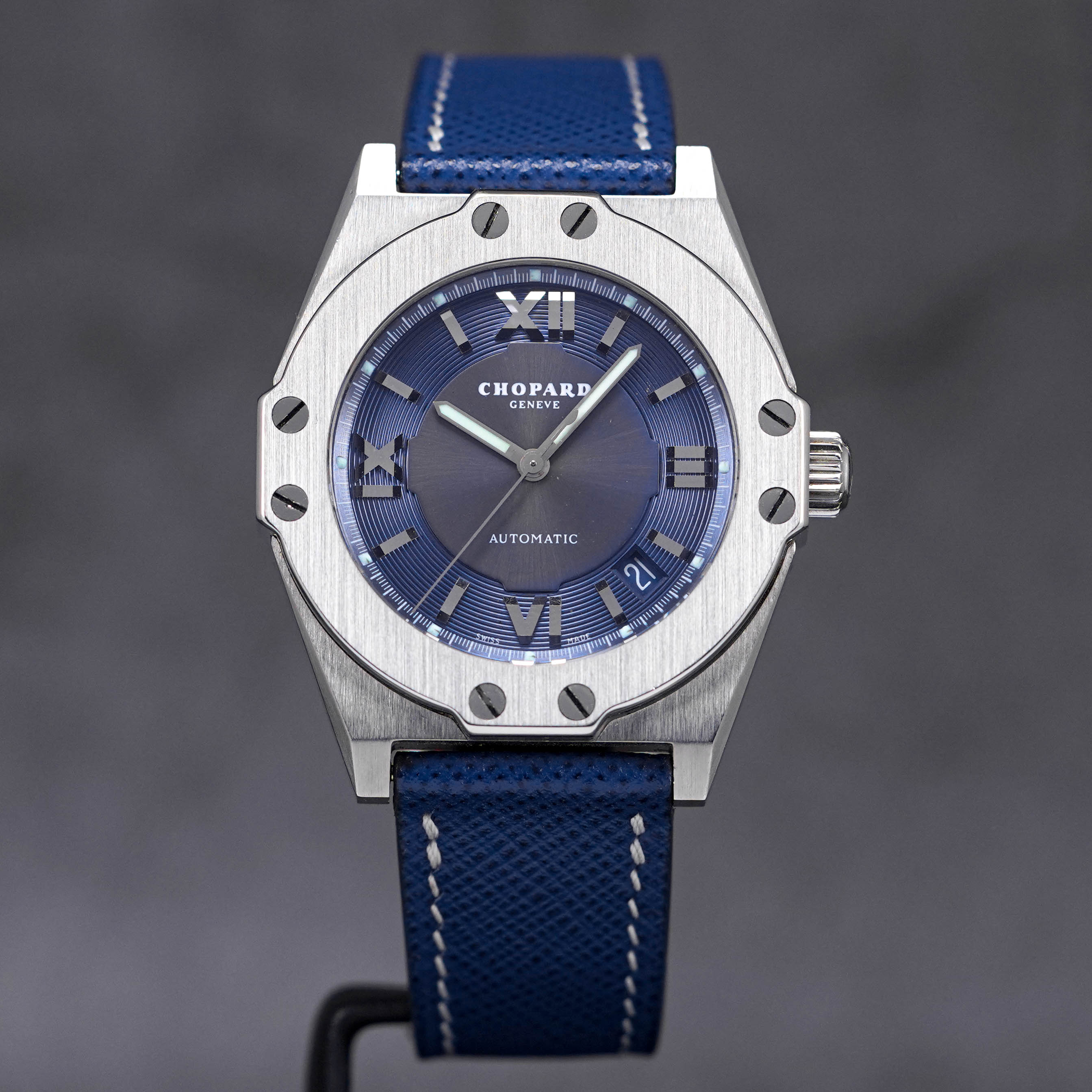 CHOPARD ST. MORITZ 8379 BLUE STEEL WATCH ONLY OMNILUXE