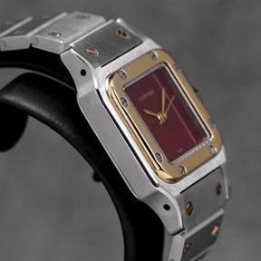 SANTOS CARRÉE TWOTONE YELLOWGOLD BURGUNDY DIAL (UNDATED)