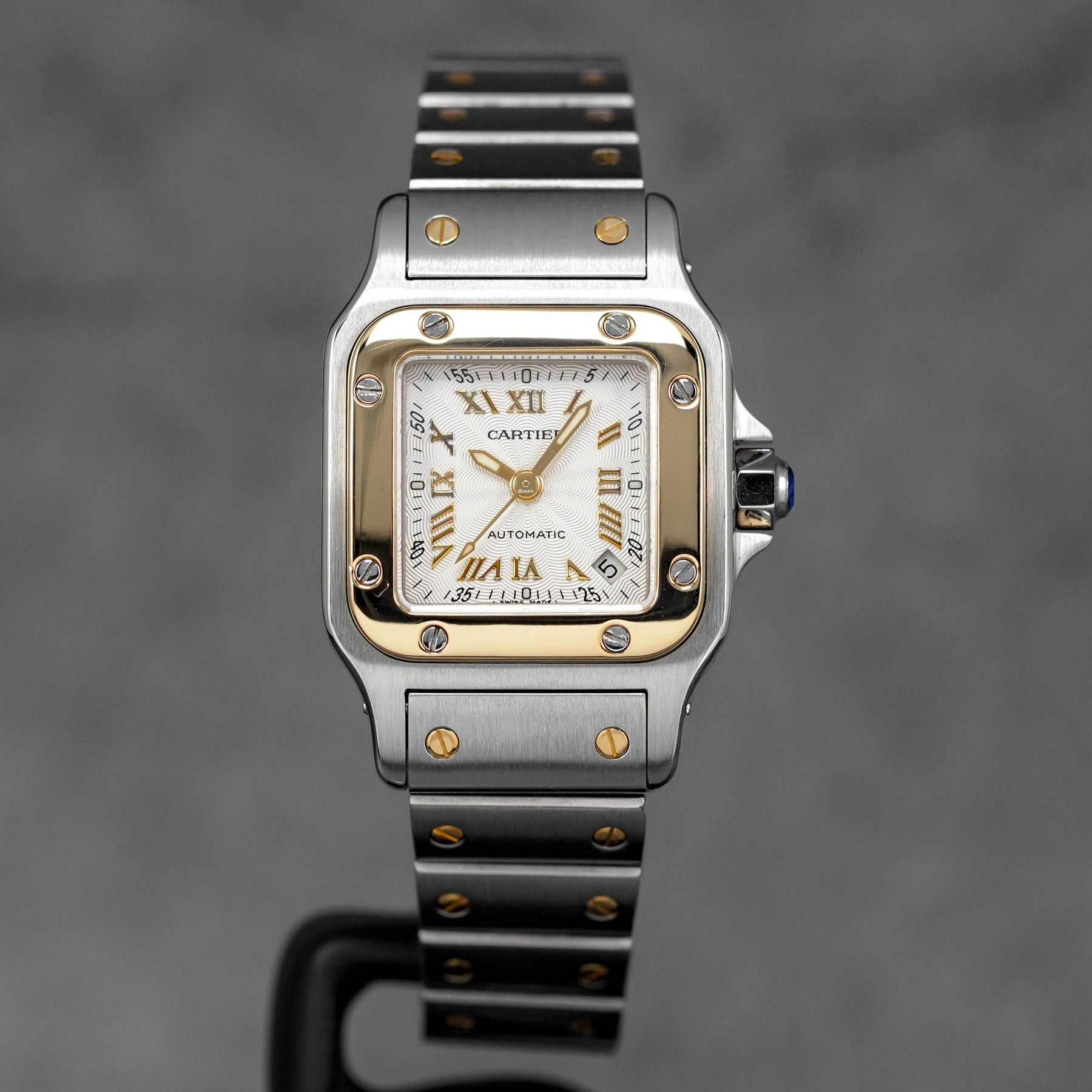 CARTIER SANTOS GALBEE TWOTONE YELLOWGOLD SILVER ROMAN GOLD DIAL