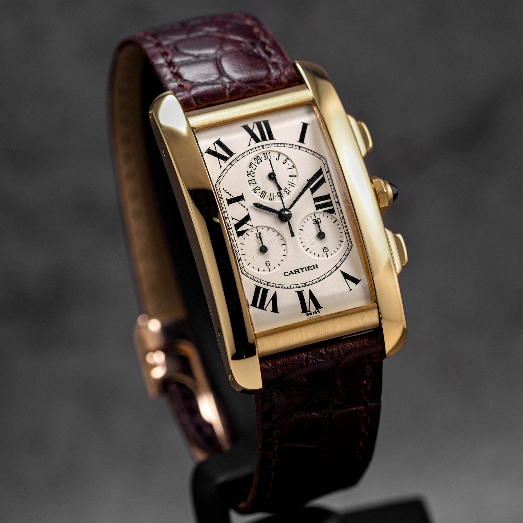 CARTIER TANK AMERICAINE CHRONOGRAPH YELLOWGOLD WHITE DIAL QUARTZ