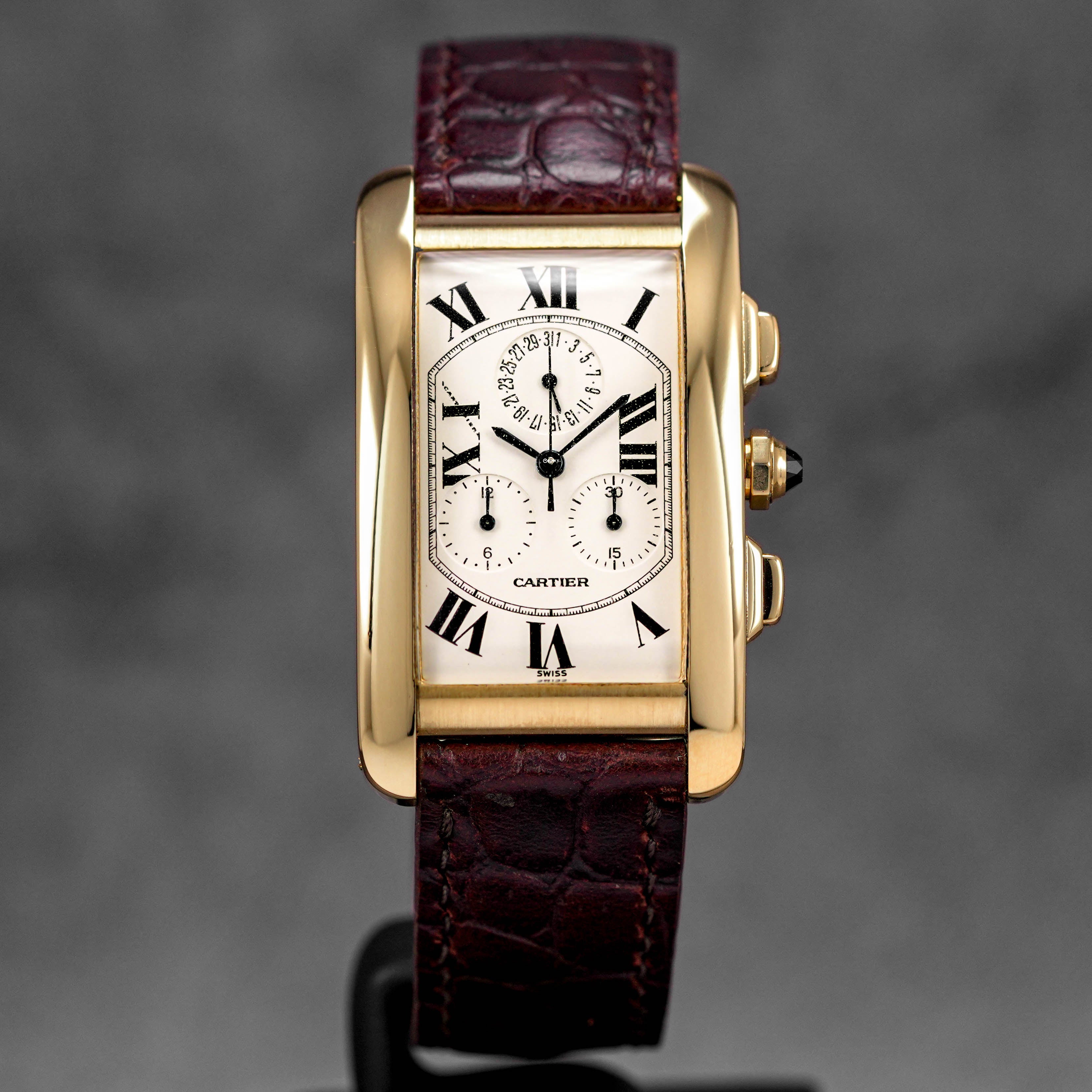 CARTIER TANK AMERICAINE CHRONOGRAPH YELLOWGOLD WHITE DIAL QUARTZ