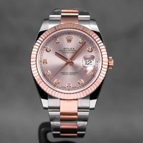 DATEJUST 41MM TWOTONE ROSEGOLD SILVER SUNDUST DIAMOND DIAL (2018)