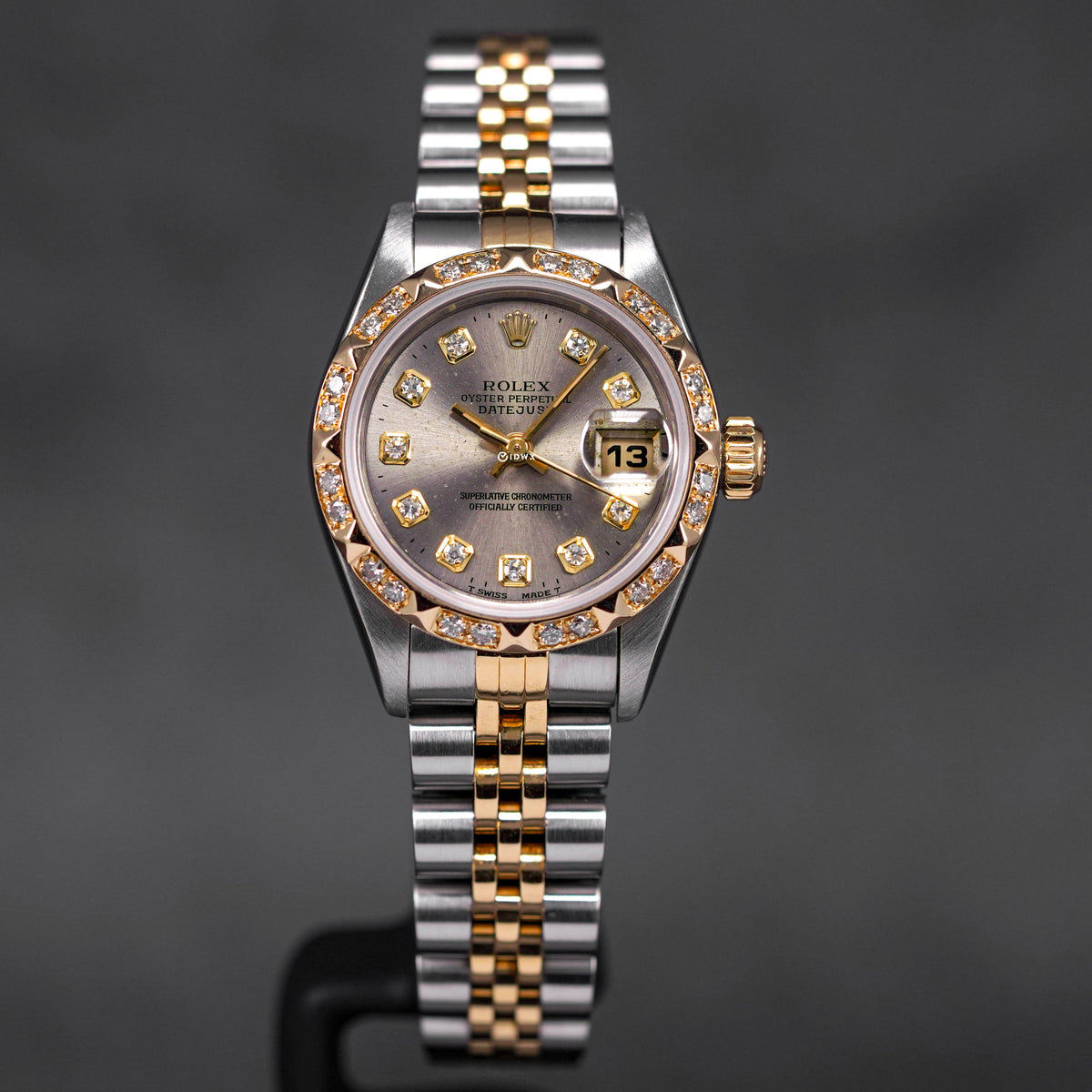DATEJUST 26MM TWOTONE YELLOWGOLD GREY DIAMOND DIAL RING DIAMOND BEZEL (WATCH ONLY)