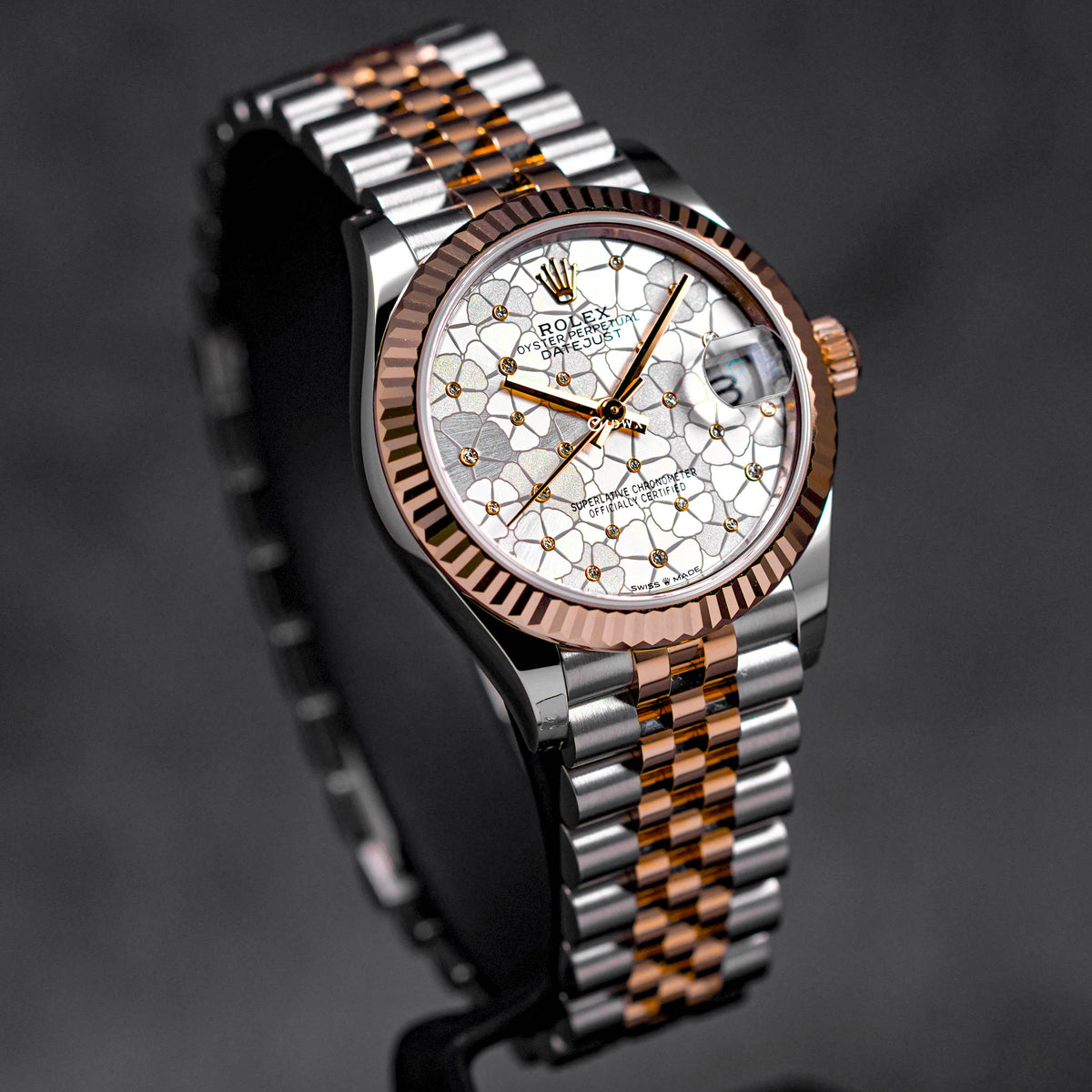 DATEJUST 31MM TWOTONE ROSEGOLD SILVER FLORAL DIAMOND (2023)