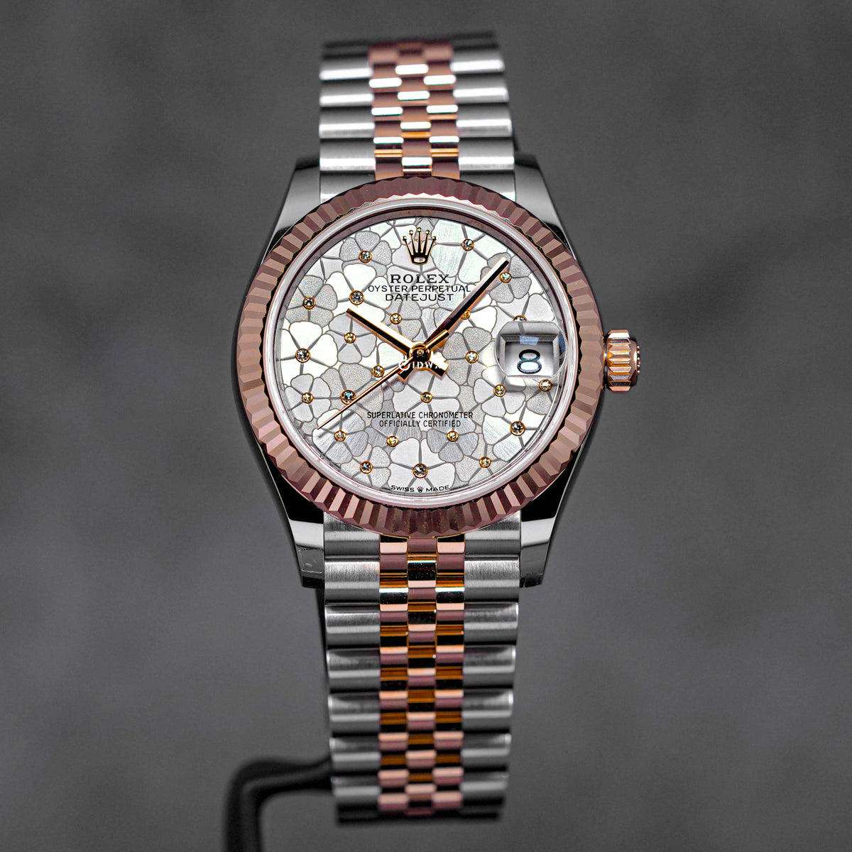 DATEJUST 31MM TWOTONE ROSEGOLD SILVER FLORAL DIAMOND (2023)