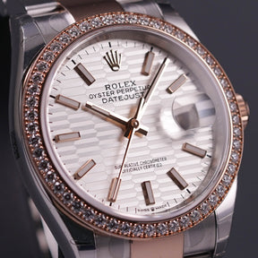 DATEJUST 36MM TWOTONE ROSEGOLD FLUTED DIAL DIAMOND BEZEL