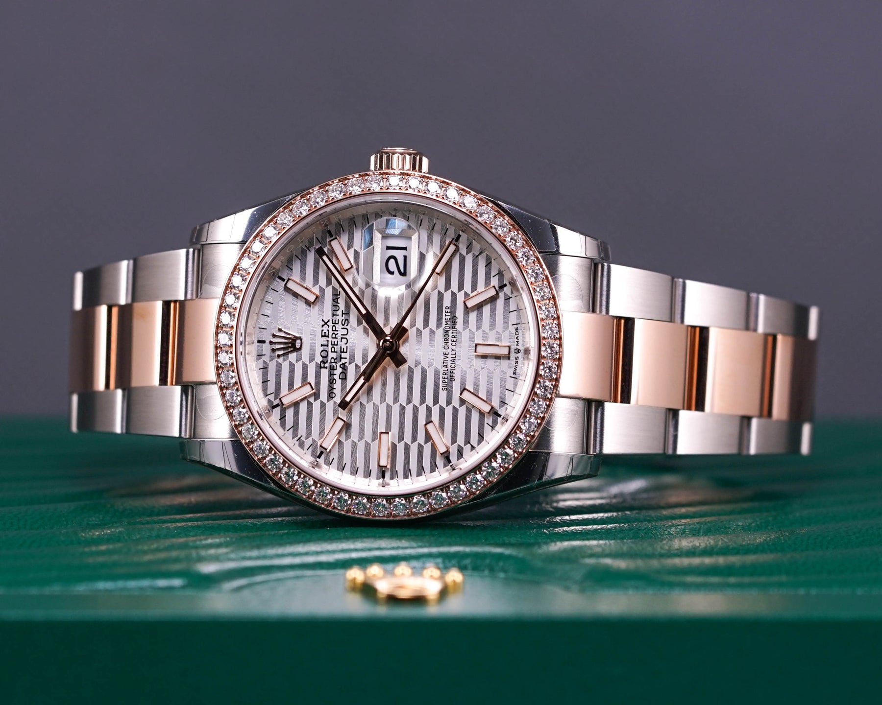 DATEJUST 36MM TWOTONE ROSEGOLD FLUTED DIAL DIAMOND BEZEL