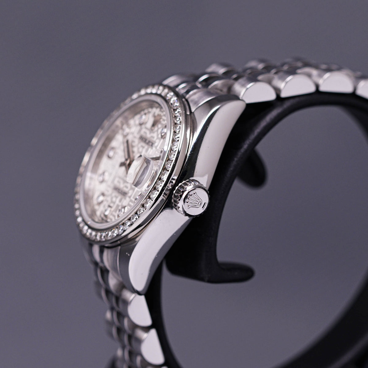 DATEJUST SILVER COMPUTERIZED DIAMOND DIAL DIAMOND RING (2008)