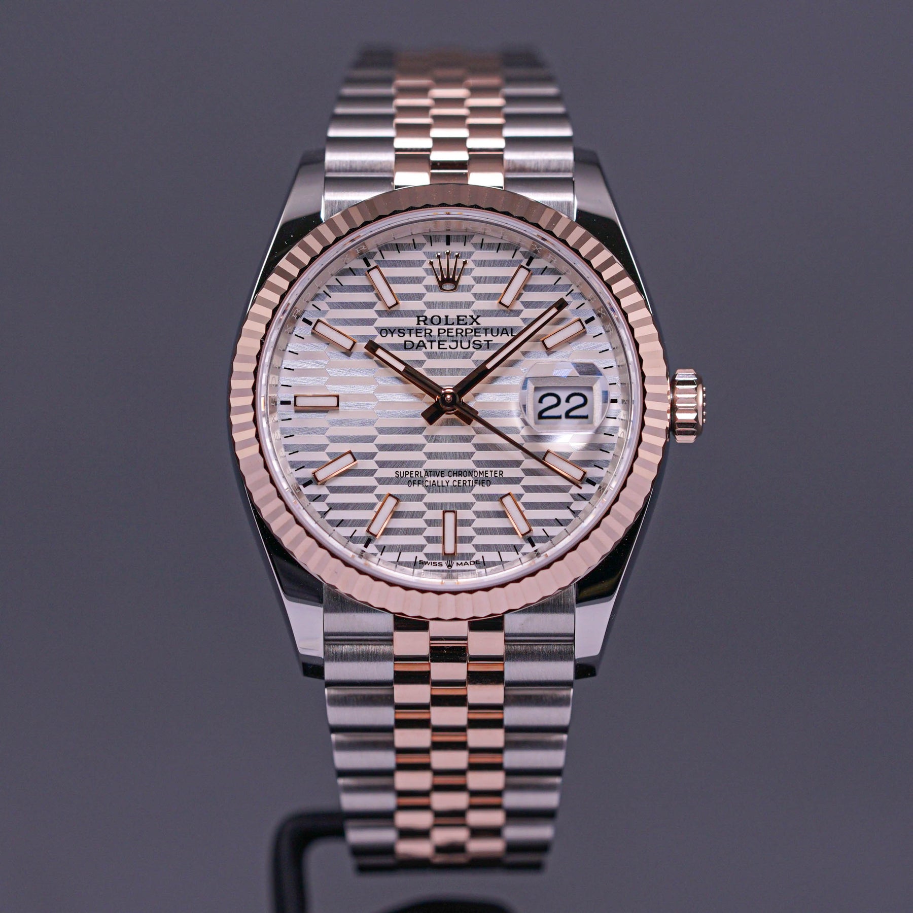 DATEJUST 36MM TWOTONE ROSEGOLD SILVER FLUTED DIAL FLUTED JUBILEE