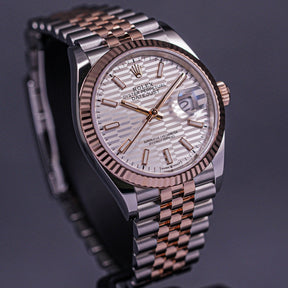 DATEJUST 36MM TWOTONE ROSEGOLD SILVER FLUTED DIAL FLUTED JUBILEE