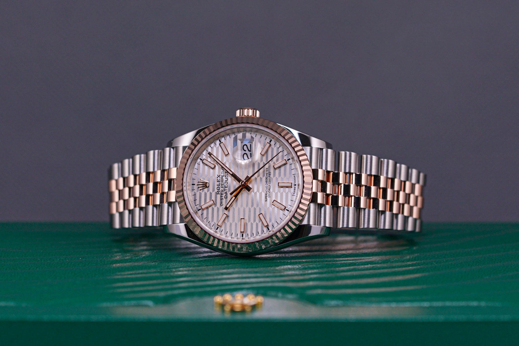 DATEJUST 36MM TWOTONE ROSEGOLD SILVER FLUTED DIAL FLUTED JUBILEE