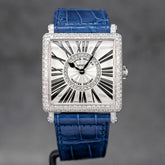 MASTER SQUARE SILVER DIAL DIAMOND BEZEL BLUE LEATHER STRAP (2014)