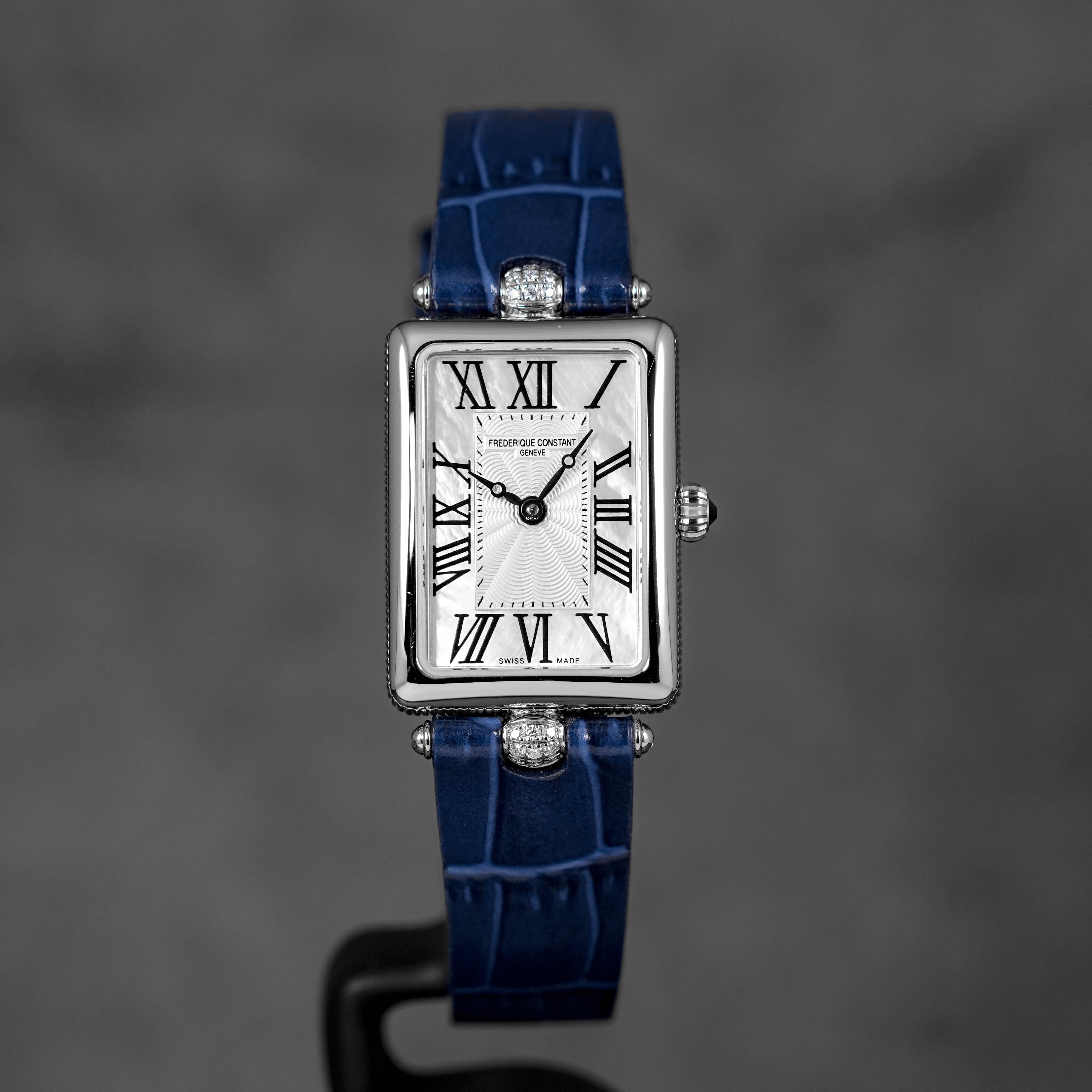 CLASSICS ART DECO CAREE STEEL MOP DIAL LEATHER STRAP