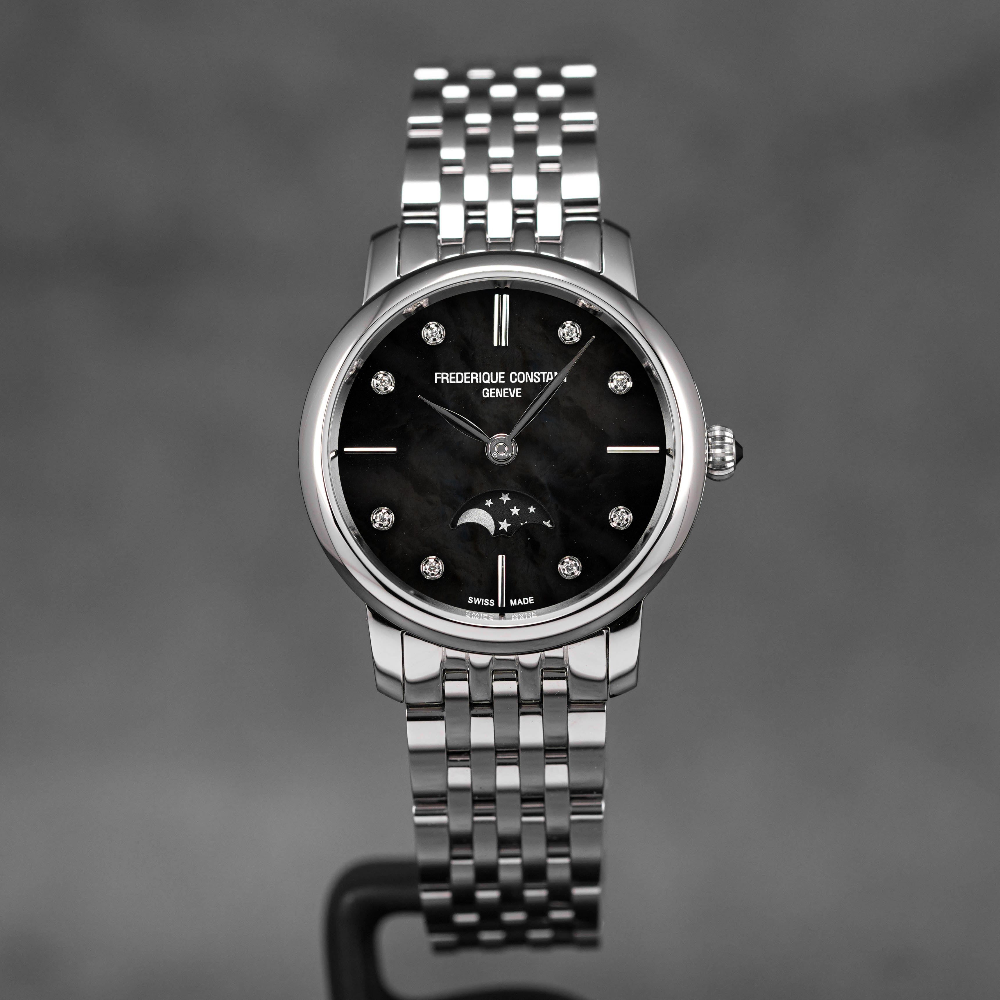 SLIMLINE MOONPHASE BLACK MOP DIAMOND DIAL