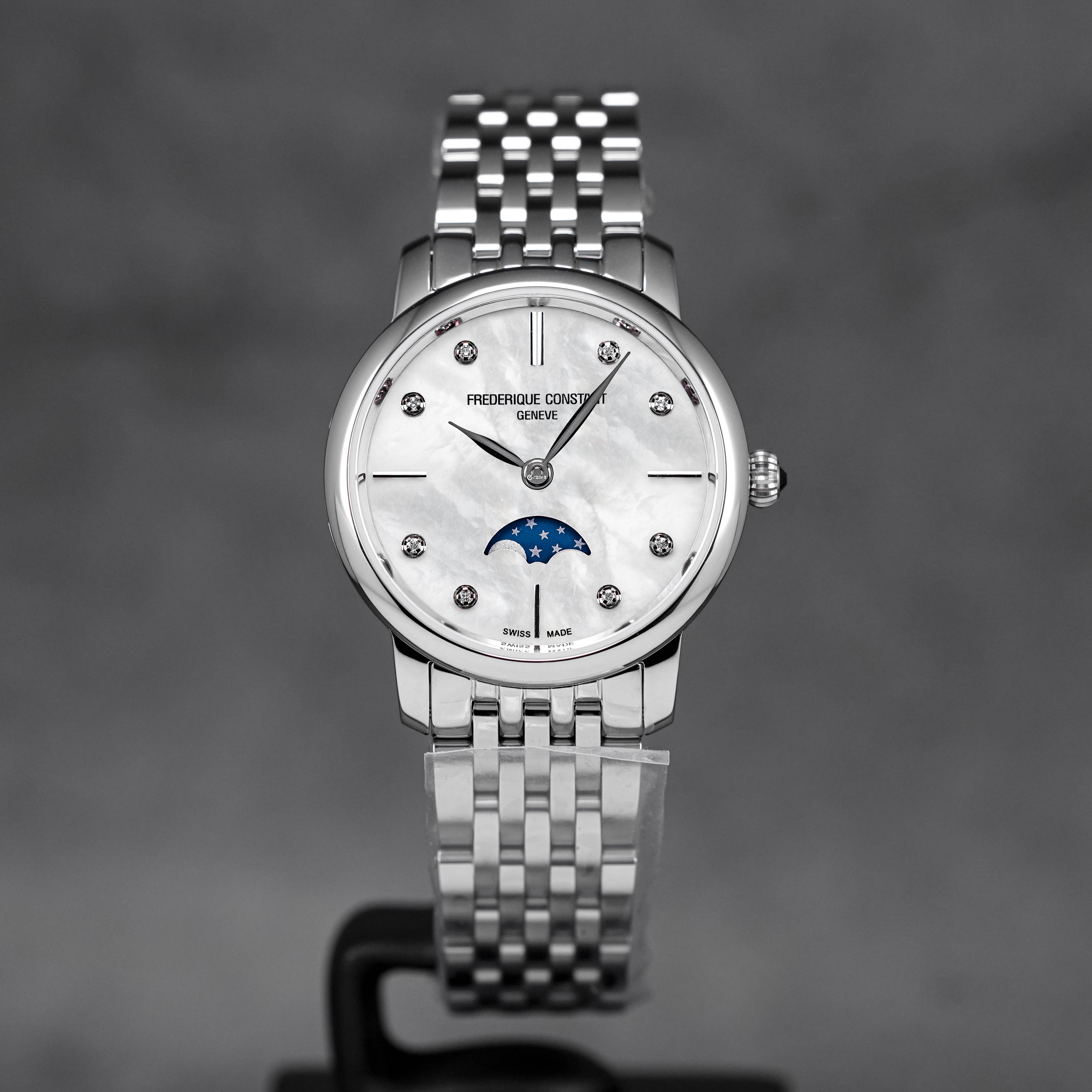SLIMLINE MOONPHASE WHITE MOP DIAMOND DIAL
