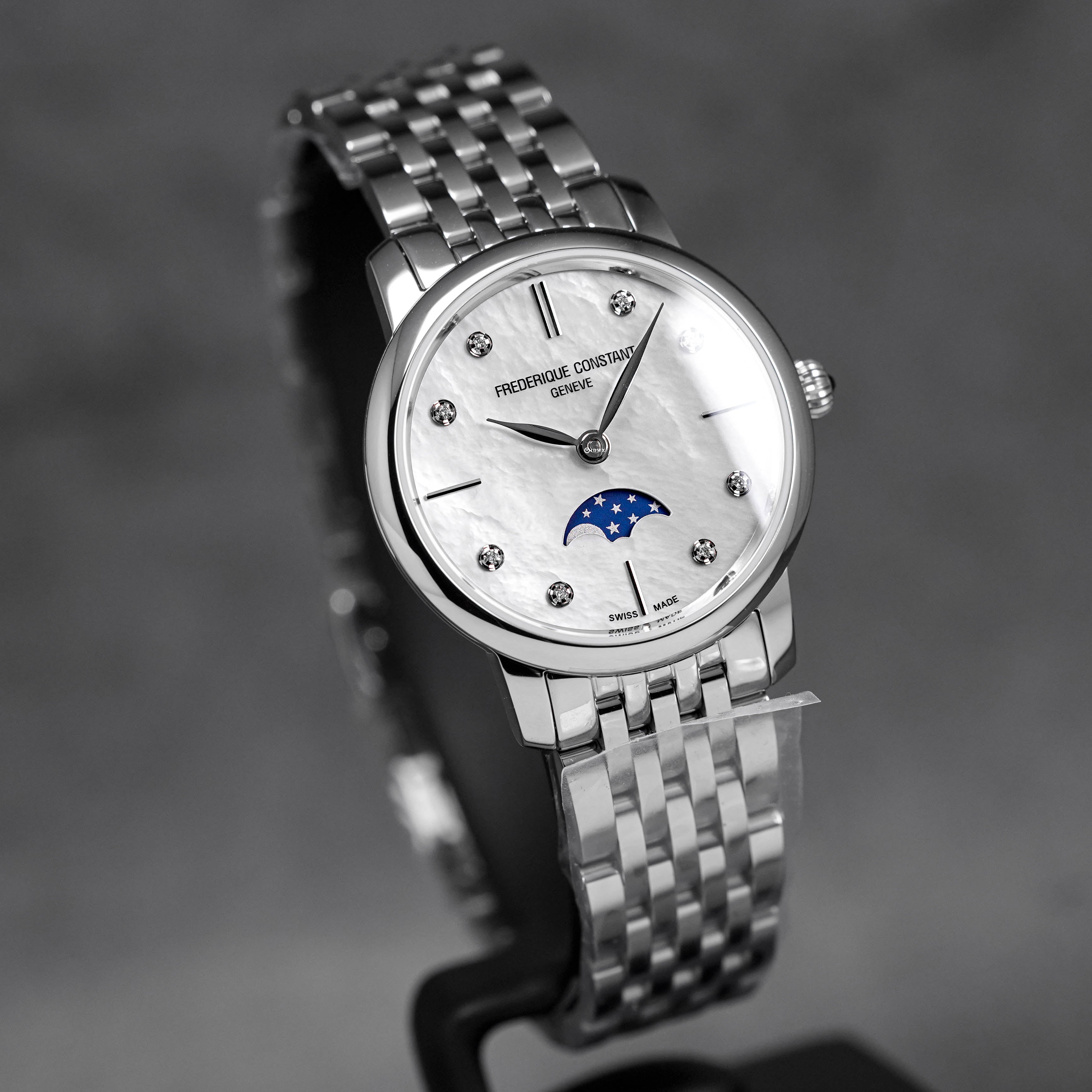 SLIMLINE MOONPHASE WHITE MOP DIAMOND DIAL
