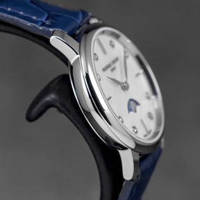 SLIMLINE MOONPHASE WHITE MOP DIAMOND DIAL LEATHER STRAP (2025)