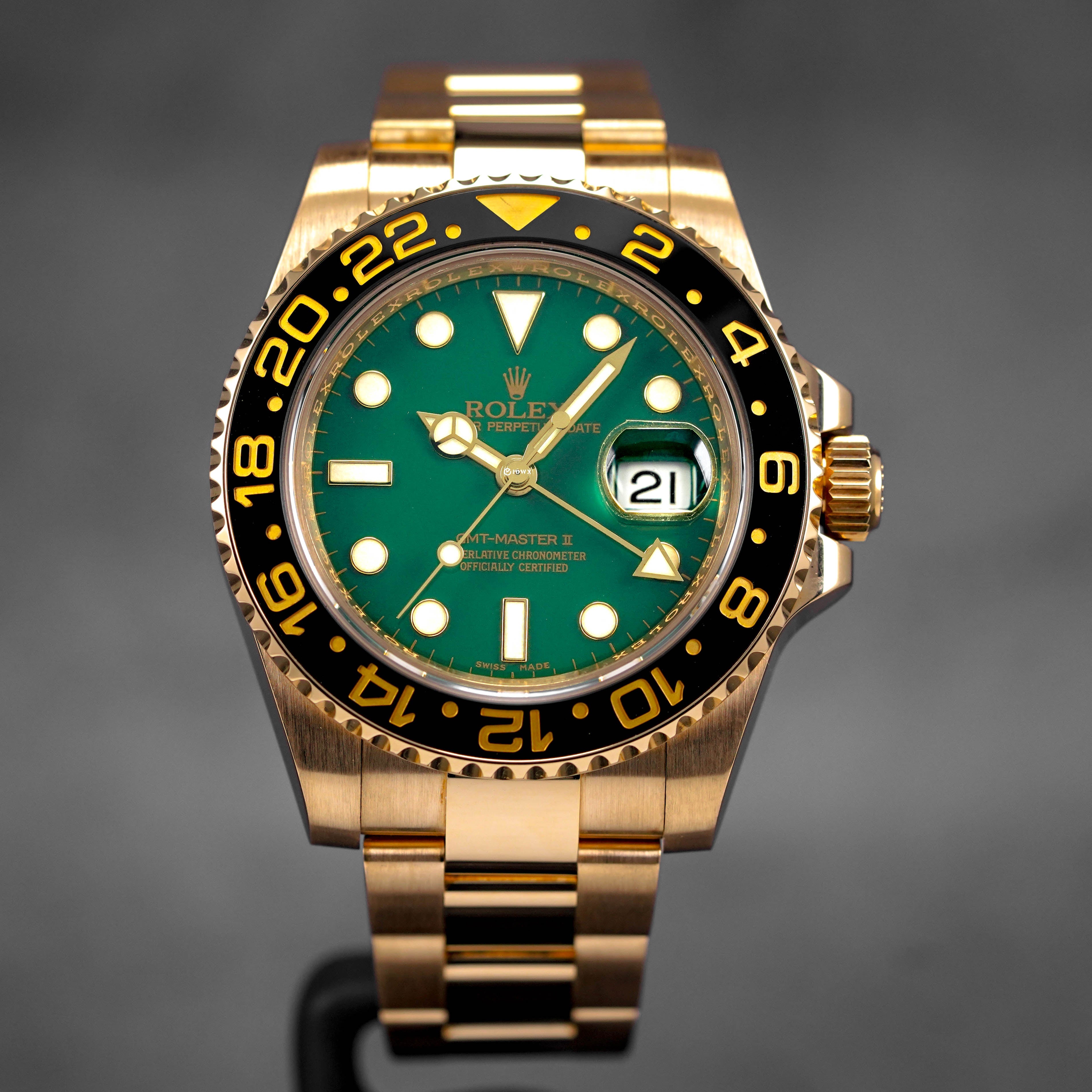 ROLEX GMT MASTER-II YELLOWGOLD GREEN DIAL (2018) OMNILUXE