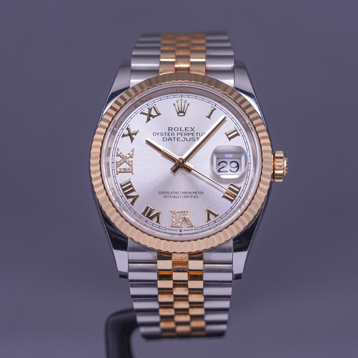DATEJUST 36MM TWOTONE YELLOWGOLD SILVER ROMAN DIAL DIAMOND 6 9 (2019)