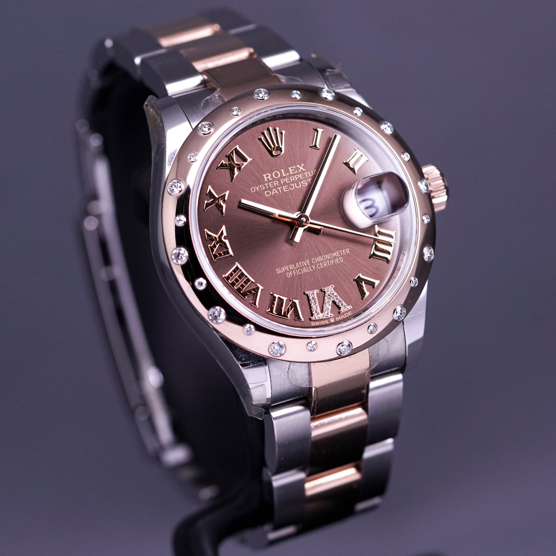 DATEJUST 31 TWOTONE ROSEGOLD OYSTER DOMED DIAMOND CHOCO DIAL WITH DIAMOND ON 6 (2020)