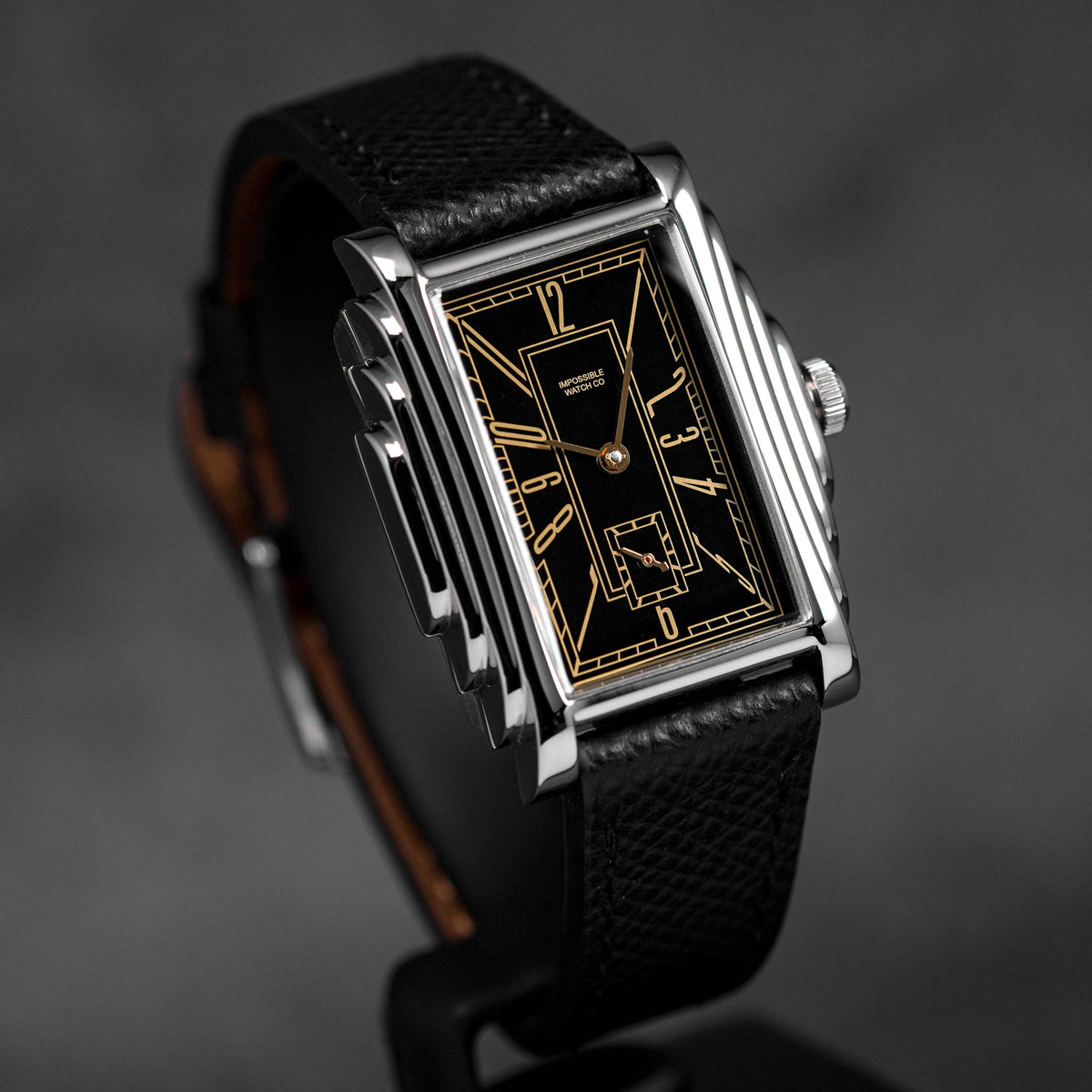 ART DECO GILT STEEL BLACK DIAL LEATHER STRAP (2023)