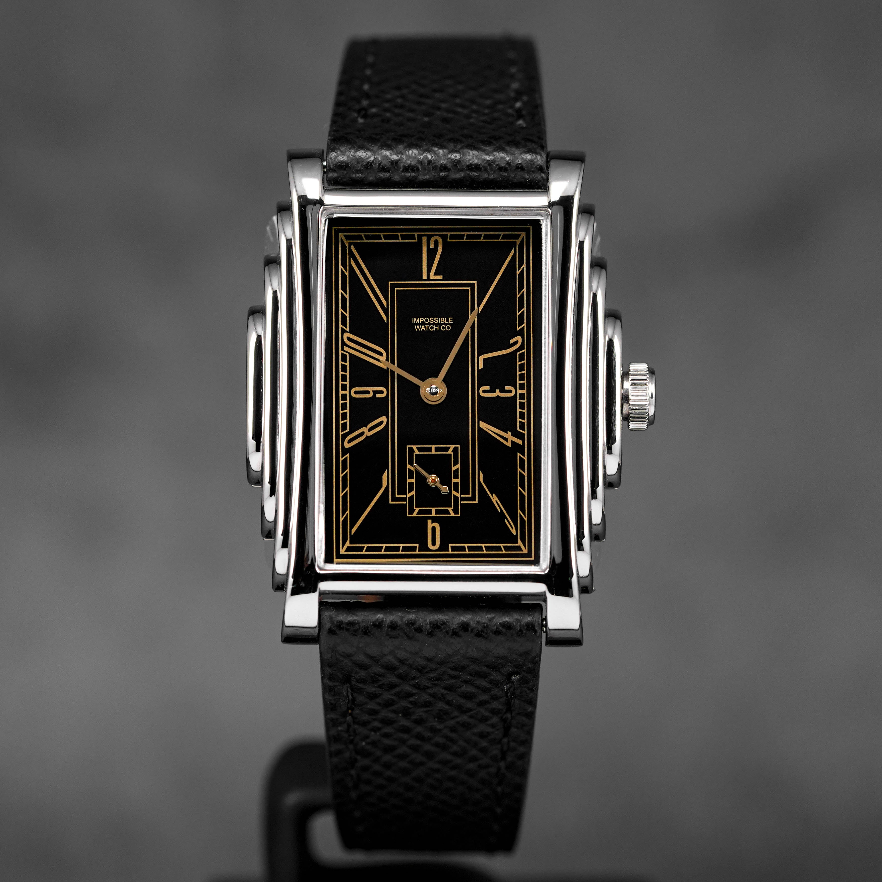 IMP ART DECO GILT STEEL BLACK DIAL LEATHER STRAP (2023) - OMNILUXE
