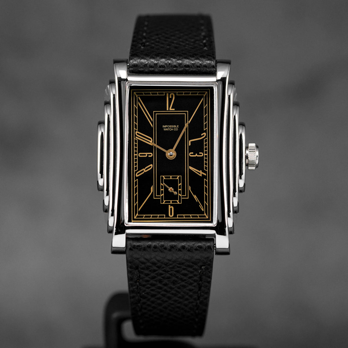 ART DECO GILT STEEL BLACK DIAL LEATHER STRAP (2023)