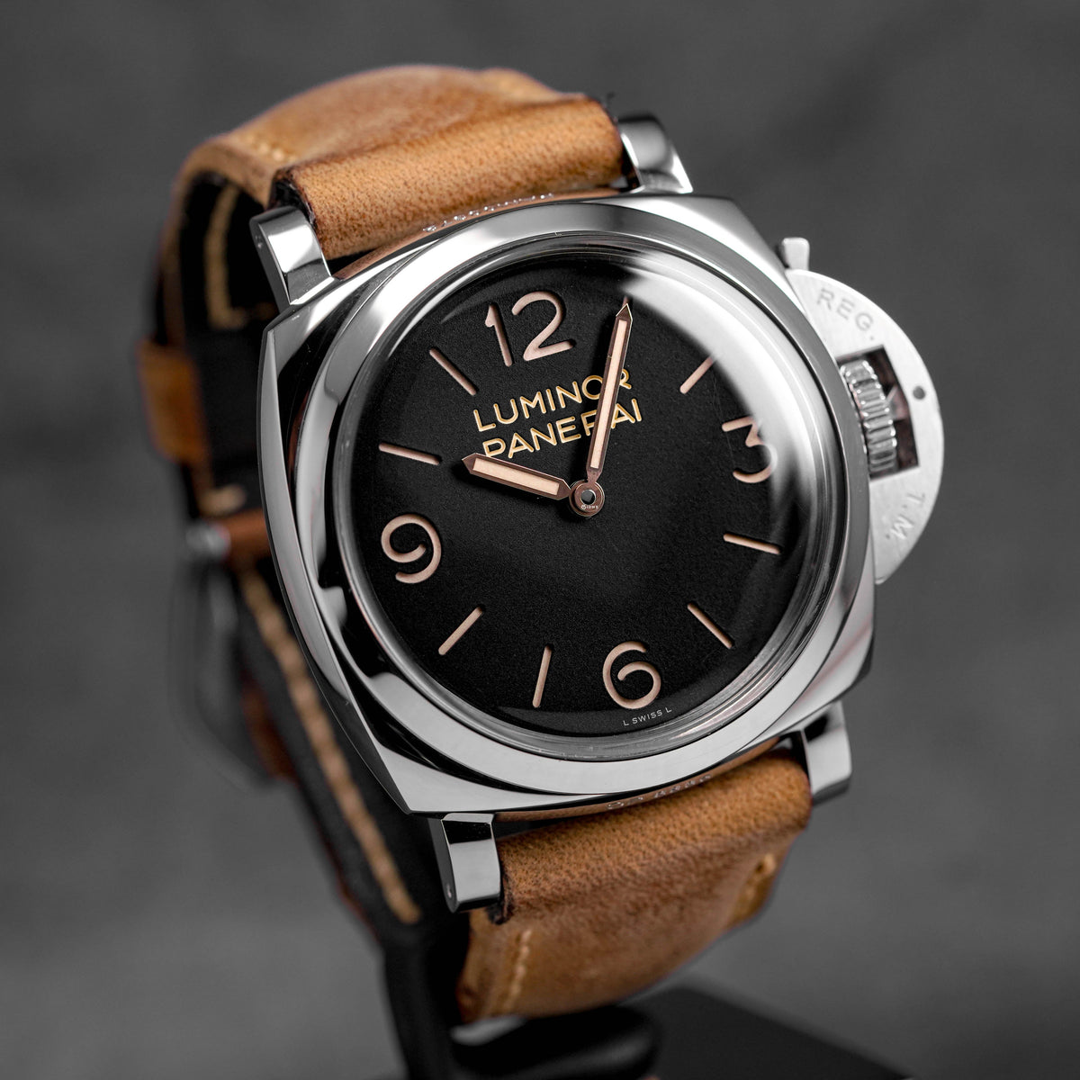 LUMINOR 1950 3 DAYS 47MM BLACK DIAL BROWN LEATHER STRAP PAM 372 (WATCH & BOX ONLY)