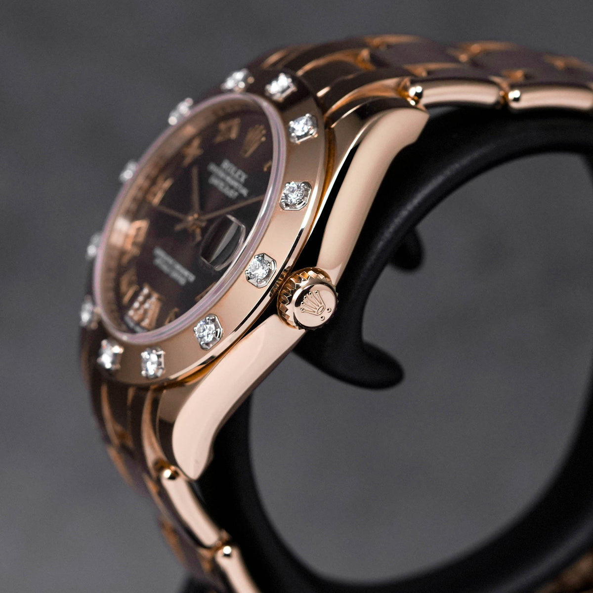 DATEJUST PEARLMASTER 34MM ROSEGOLD 18K CHOCOLATE DIAL DIAMOND ON VI (2016)