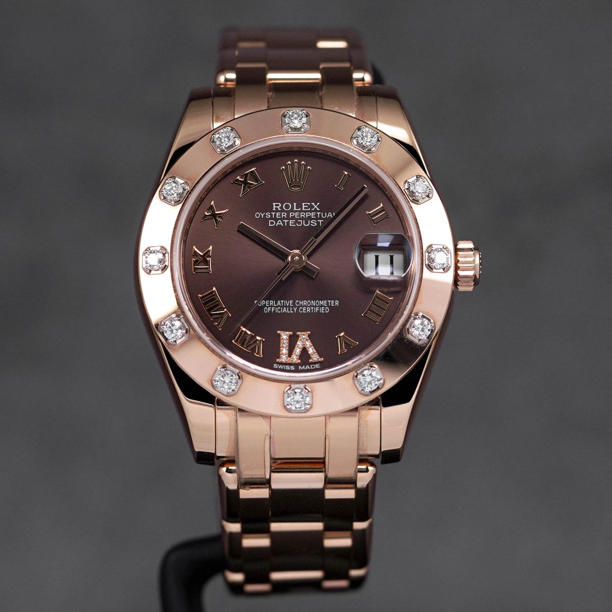 DATEJUST PEARLMASTER 34MM ROSEGOLD 18K CHOCOLATE DIAL DIAMOND ON VI (2016)